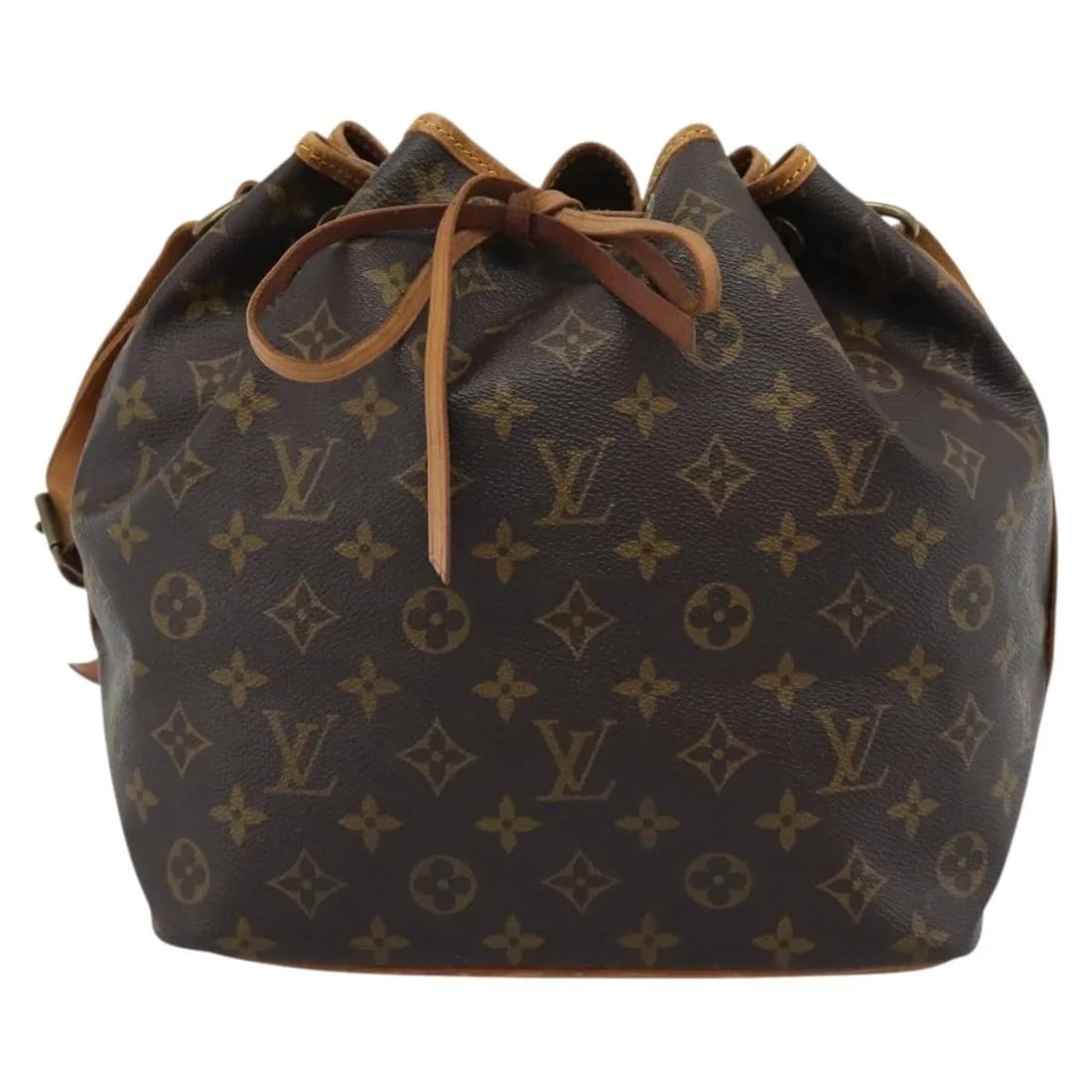 Louis Vuitton Petit Noe Brown Canvas Bucket Bag: Louis Vuitton Petit Noe Brown Canvas Bucket Bag Louis Vuitton Petit Noe handbag in brown monogram canvas, made in France. This female model is offered in fair overall condition with visible exterior w