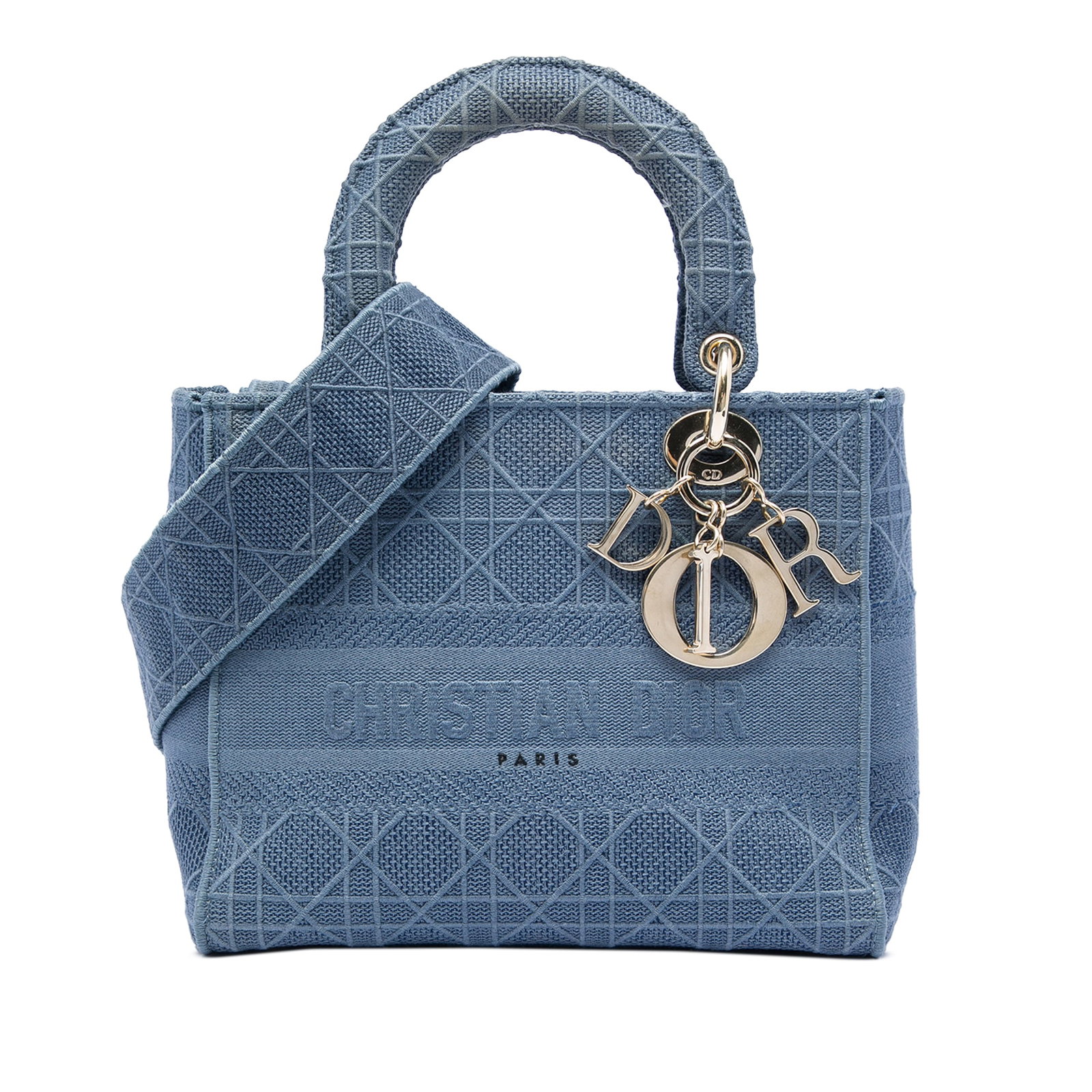 Dior Lady D Lite Medium Blue Cannage Embroidered Canvas Bag (1 of 5)