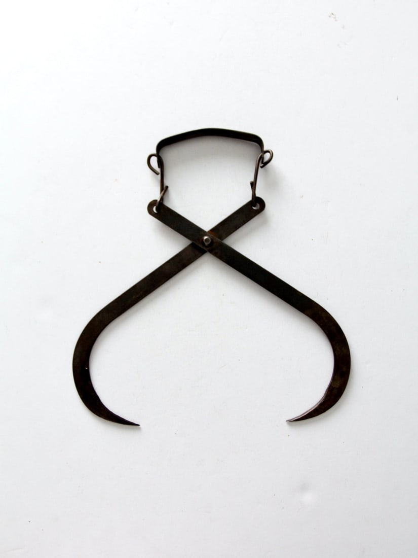 Vintage Antique Ice Hook Tongs Primitive Carrier 12.25 Inch: Vintage Antique Ice Hook Tongs Primitive Carrier 12.25 Inch This antique ice hook tongs are a unique piece of history. Designed as a primitive ice carrier, they feature tong hooks and a bail handle fo