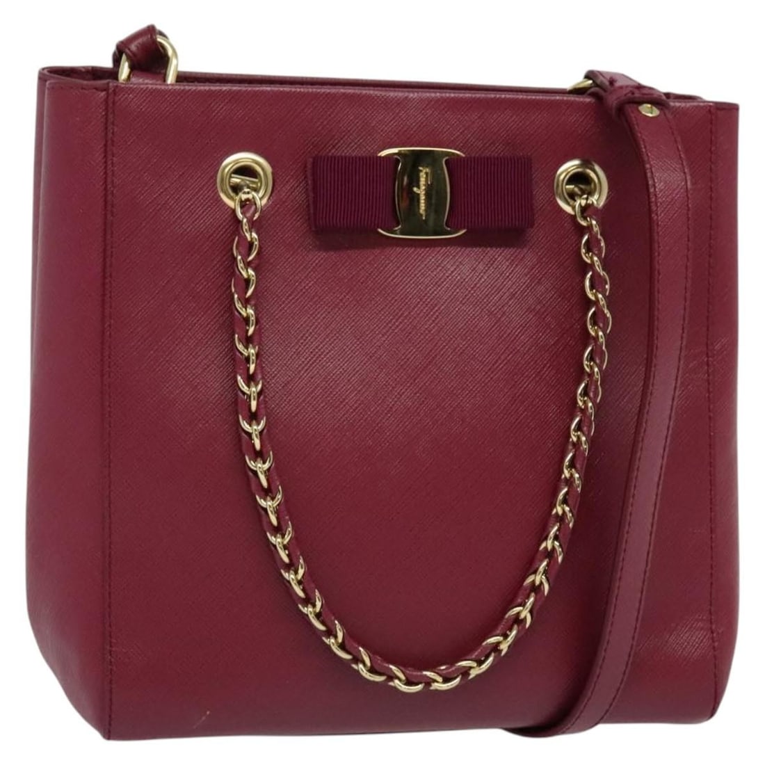 Salvatore Ferragamo Chain Vala Pink Gold Leather Hand Bag Italy (1 of 18)