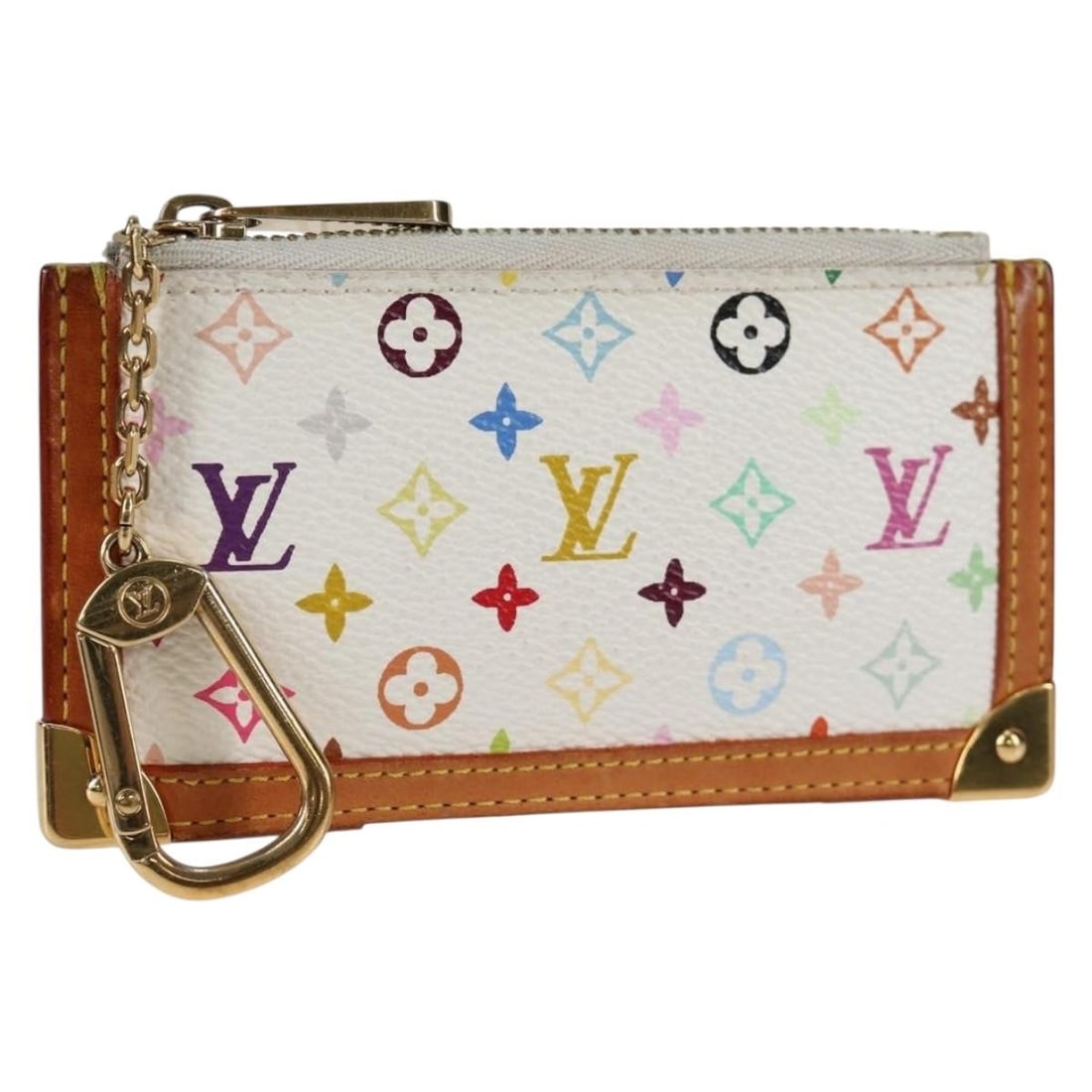 Louis Vuitton M92655 Pochette Cles White Multicolor Canvas Coin Purse: Louis Vuitton M92655 Pochette Cles White Multicolor Canvas Coin Purse Louis Vuitton Pochette Cles coin purse in white Monogram Multicolor Canvas, made in Spain. This women's coin purse measures approx