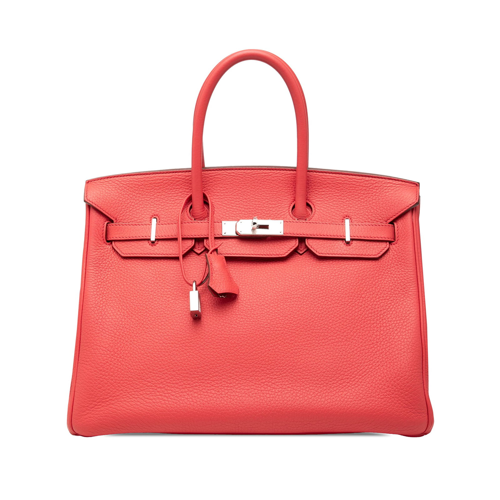 Hermes Birkin Retourne 35 Clemence Leather Handbag: Hermes Birkin Retourne 35 Clemence Leather Handbag This Hermes Birkin Retourne 35 is crafted in Clemence leather in Bougainvillier red. It features rolled leather handles, a front flap with belt and t