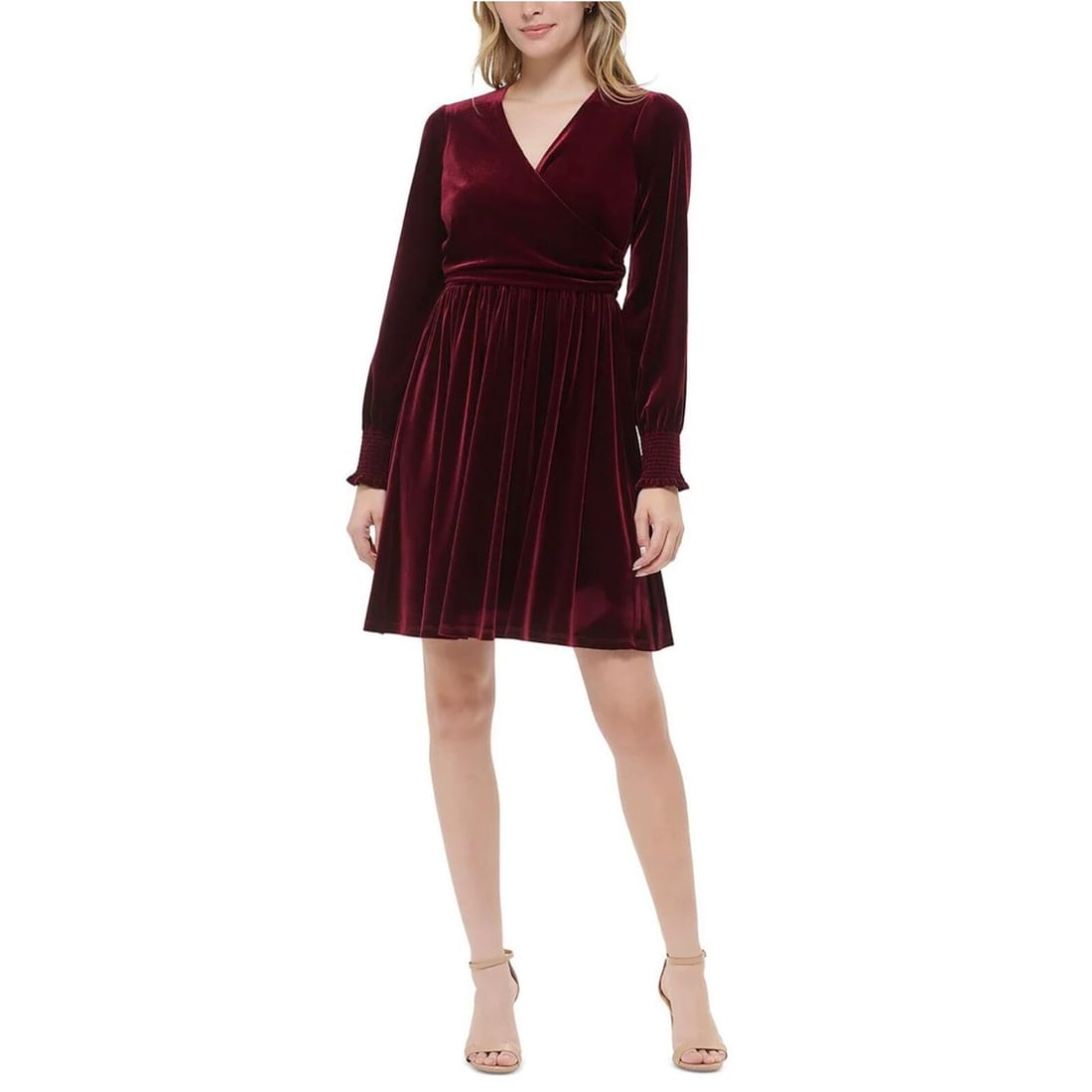 Tommy Hilfiger Women's Wine Red Velvet Midi Dress Size 10 (1 of 2)