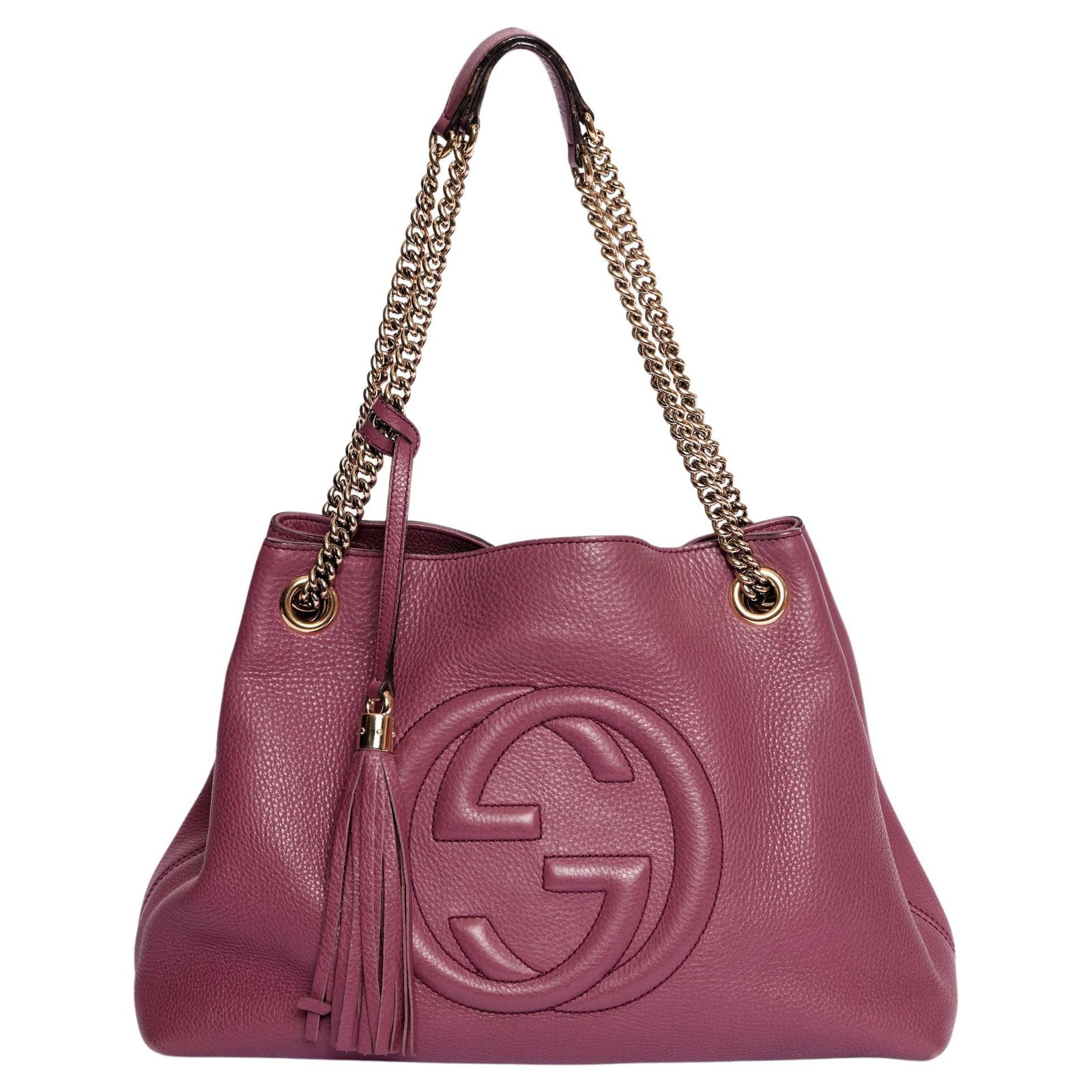 Gucci Purple Pebbled Leather Hobo Bag with GG Logo and Dust Cover: Gucci Purple Pebbled Leather Hobo Bag with GG Logo and Dust Cover This exquisite Gucci hobo bag features a striking purple pebbled leather exterior and is adorned with a prominent GG logo imprinted on
