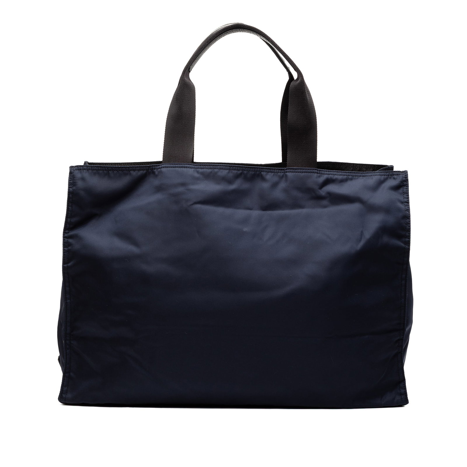Blue Nylon Prada Tessuto Tote Bag with Leather Handles: Blue Nylon Prada Tessuto Tote Bag with Leather Handles This Prada Tessuto Tote is crafted from durable blue nylon fabric and features flat leather straps. The open top design allows easy access to the