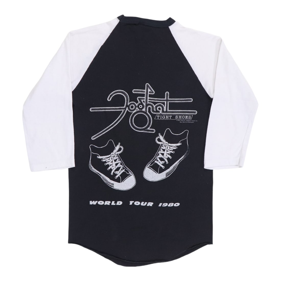 Vintage 1980 Foghat Tight Shoes Tour Black Jersey Small Shirt: Vintage 1980 Foghat Tight Shoes Tour Black Jersey Small Shirt This is an original vintage 1980 Foghat Tight Shoes Tour Jersey Shirt featuring both front and back graphics. The shirt is made from a com