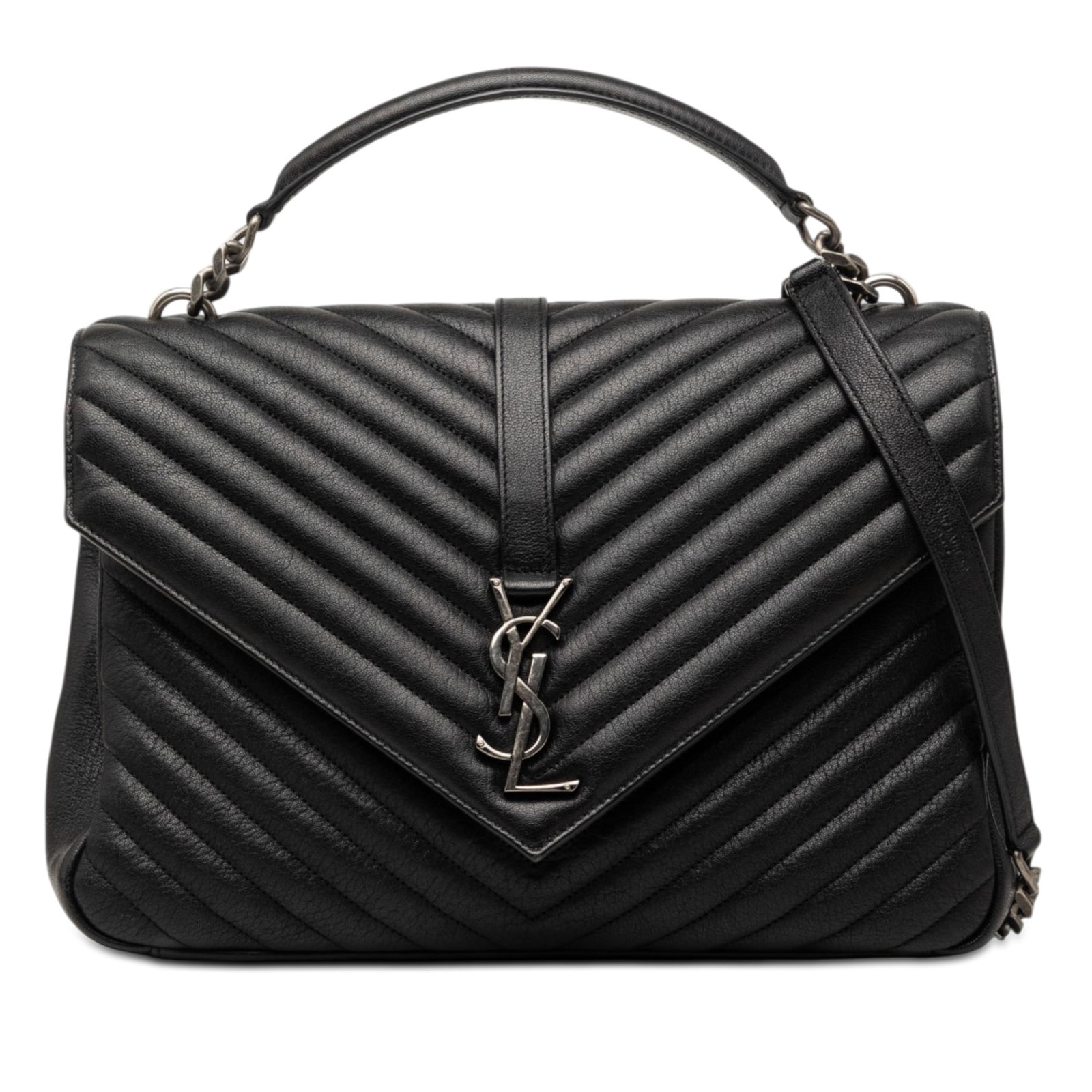 Saint Laurent College Satchel Large Chevron Black Sheepskin (1 of 7)
