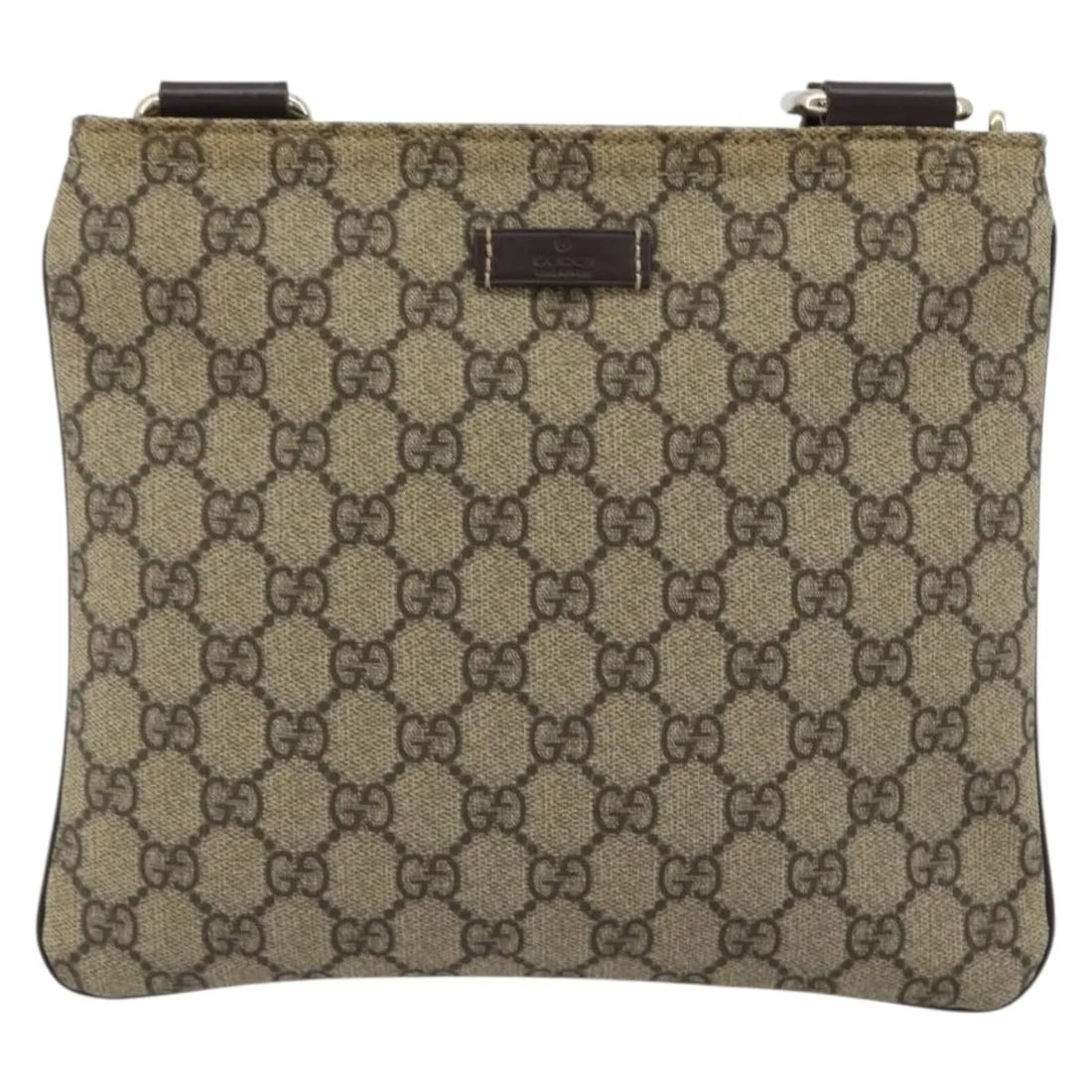 Gucci Zip Top Messenger Beige GG Canvas Shoulder Bag: Gucci Zip Top Messenger Beige GG Canvas Shoulder Bag Gucci Zip Top Messenger in beige GG canvas with leather trim. This shoulder bag features a zip-top closure and a compact messenger silhouette. Cond