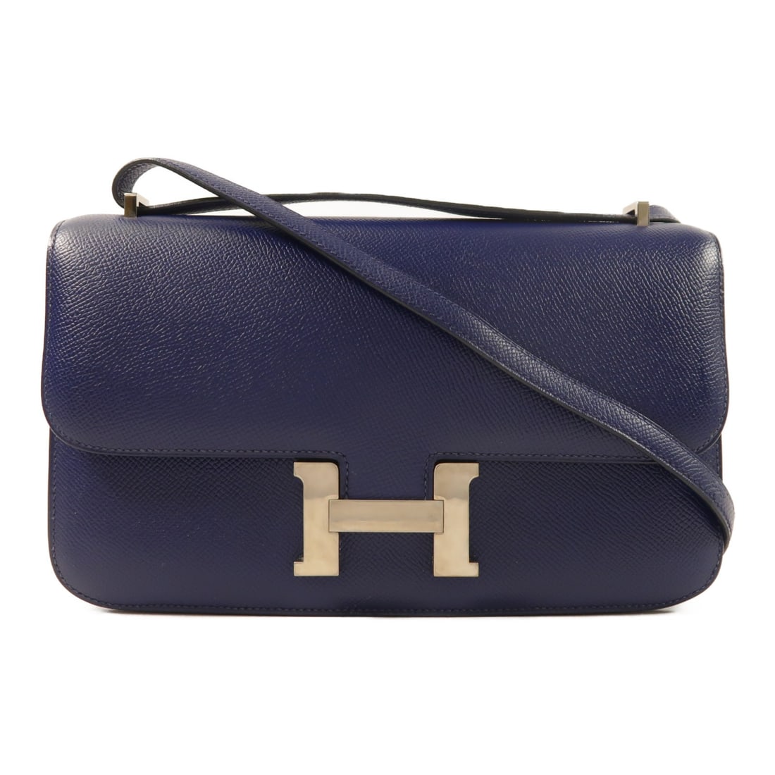 Hermes Constance Elan Epsom Leather Shoulder Bag Bleu Saphir PHW: Hermes Constance Elan Epsom Leather Shoulder Bag Bleu Saphir PHW A Hermes Constance Elan shoulder bag in Epsom leather, presented in Bleu Saphir. It features a flap closure, three open interior pocket