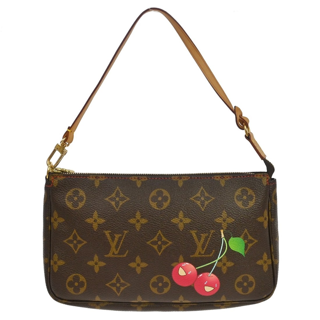 Louis Vuitton Pochette Accessoires M95008 Monogram Cherry Shoulder Bag: Louis Vuitton Pochette Accessoires M95008 Monogram Cherry Shoulder Bag Louis Vuitton Monogram Cherry Pochette Accessoires handbag in very good condition. The exterior shows minor stains on the leather