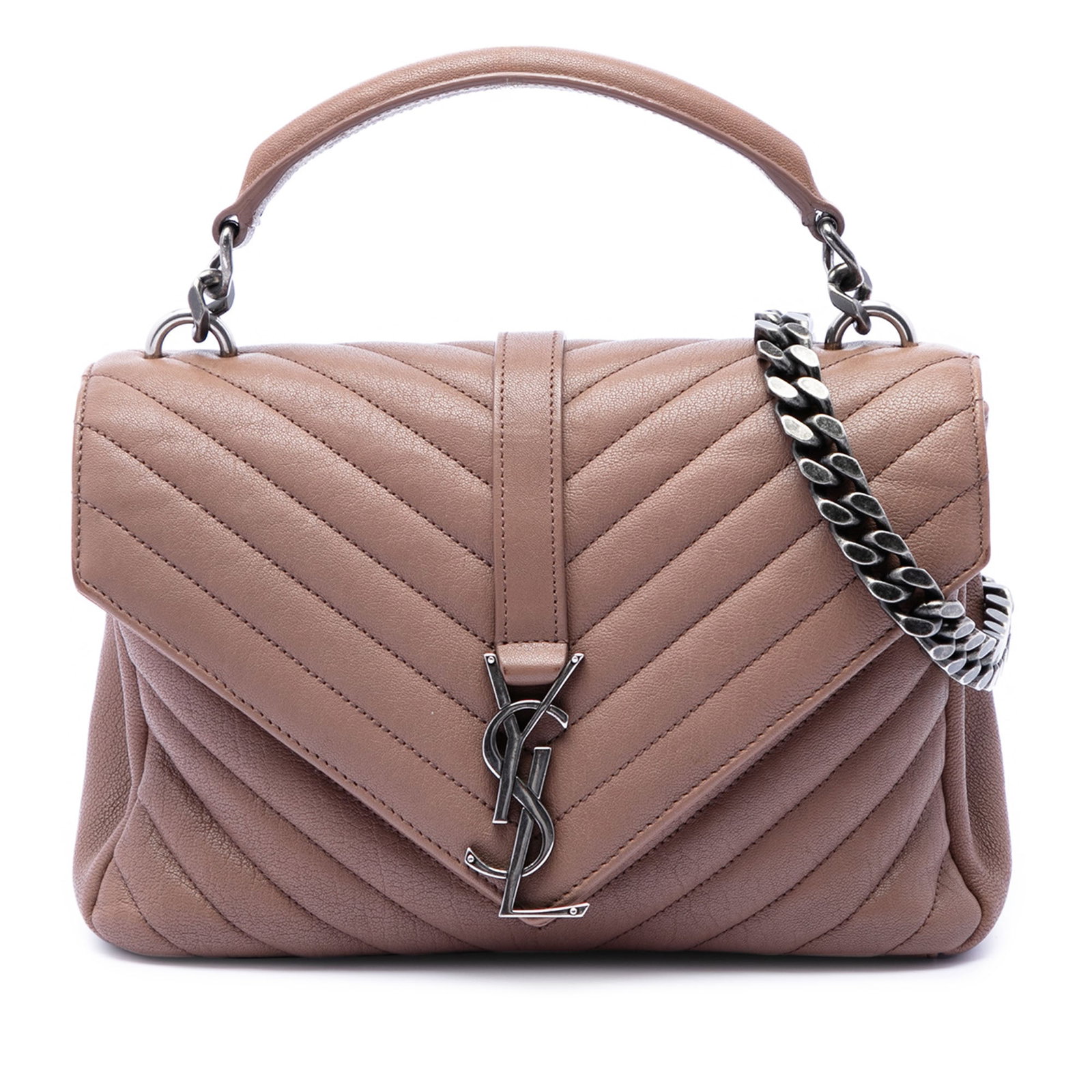 Saint Laurent College Quilted Leather Satchel Brown Medium (1 of 7)