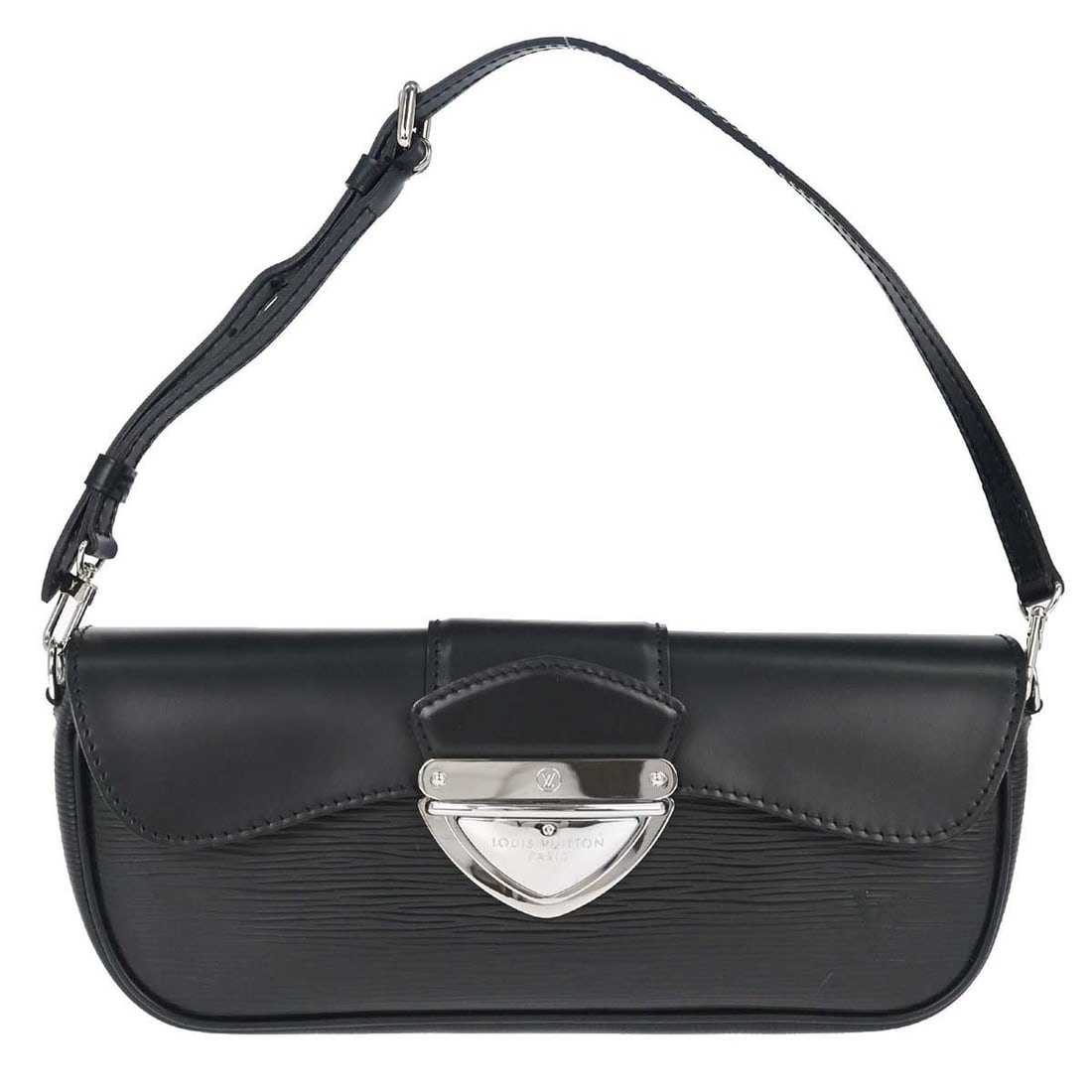 Louis Vuitton Pochette Montaigne Black Epi Leather Top Handle Bag: Louis Vuitton Pochette Montaigne Black Epi Leather Top Handle Bag Vintage Louis Vuitton Pochette Montaigne handbag in black Epi leather with a top handle silhouette and microfiber lining. This small h