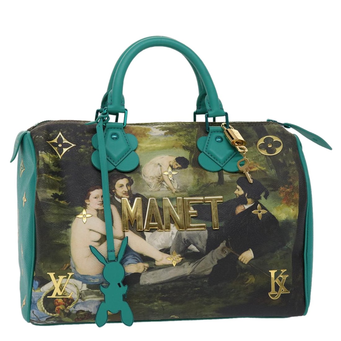Louis Vuitton M43304 Speedy 30 Masters Collection Green Handbag: Louis Vuitton M43304 Speedy 30 Masters Collection Green Handbag Louis Vuitton Masters Collection Manet Speedy 30 handbag in green PVC leather. Made in France, this piece includes a dust bag, padlock, 