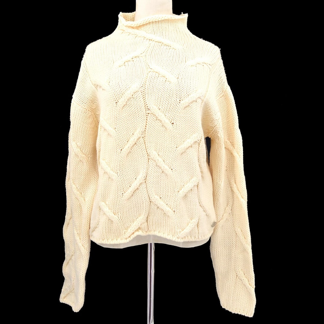 CHANEL 99A ivory wool turtleneck cable knit sweater size 38 (1 of 8)