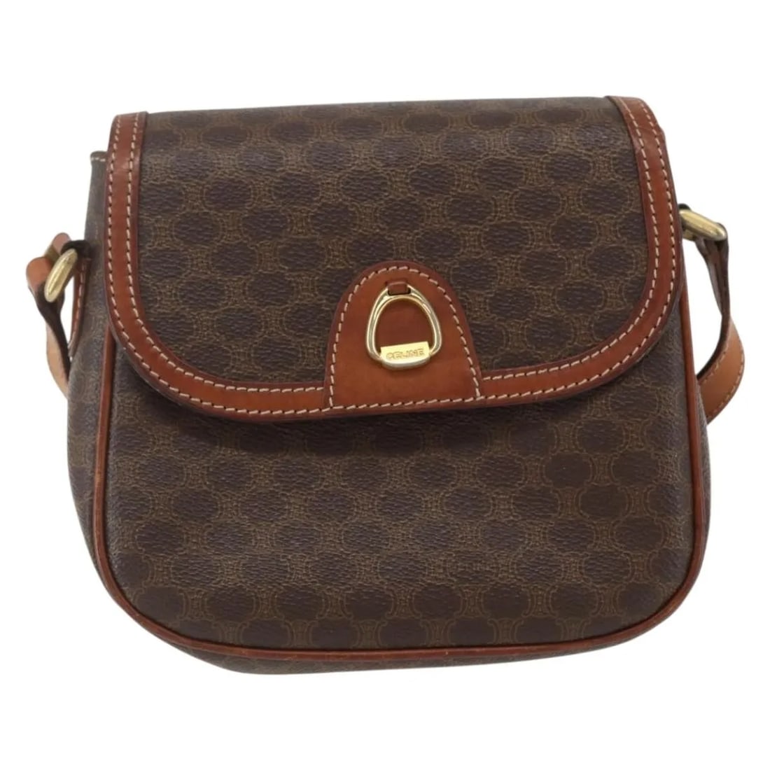 Celine Vintage Macadam Shoulder Bag Brown Canvas Leather Trim (1 of 18)