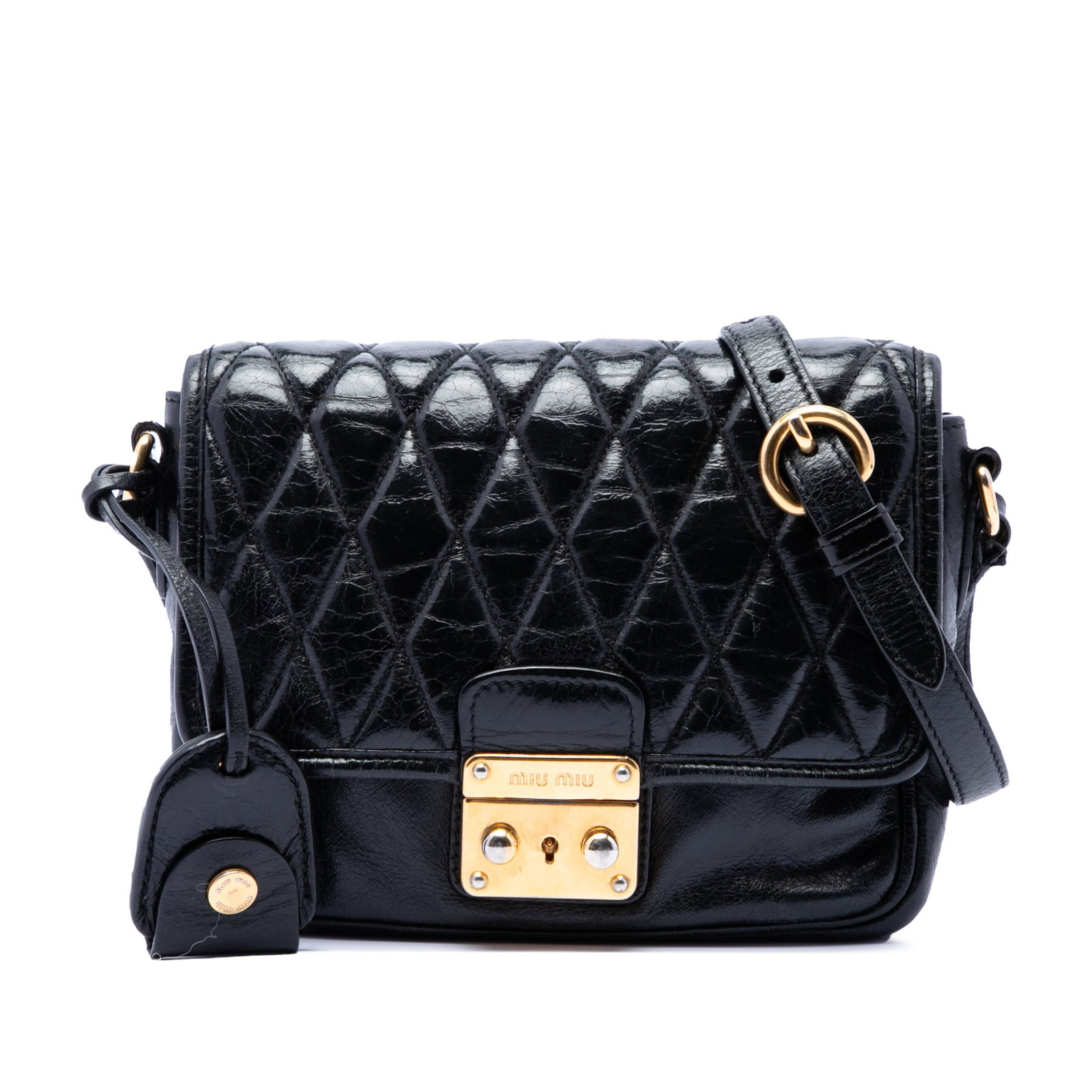 Miu Miu Vitello Shine Trapu Leather Crossbody Bag Black (1 of 6)