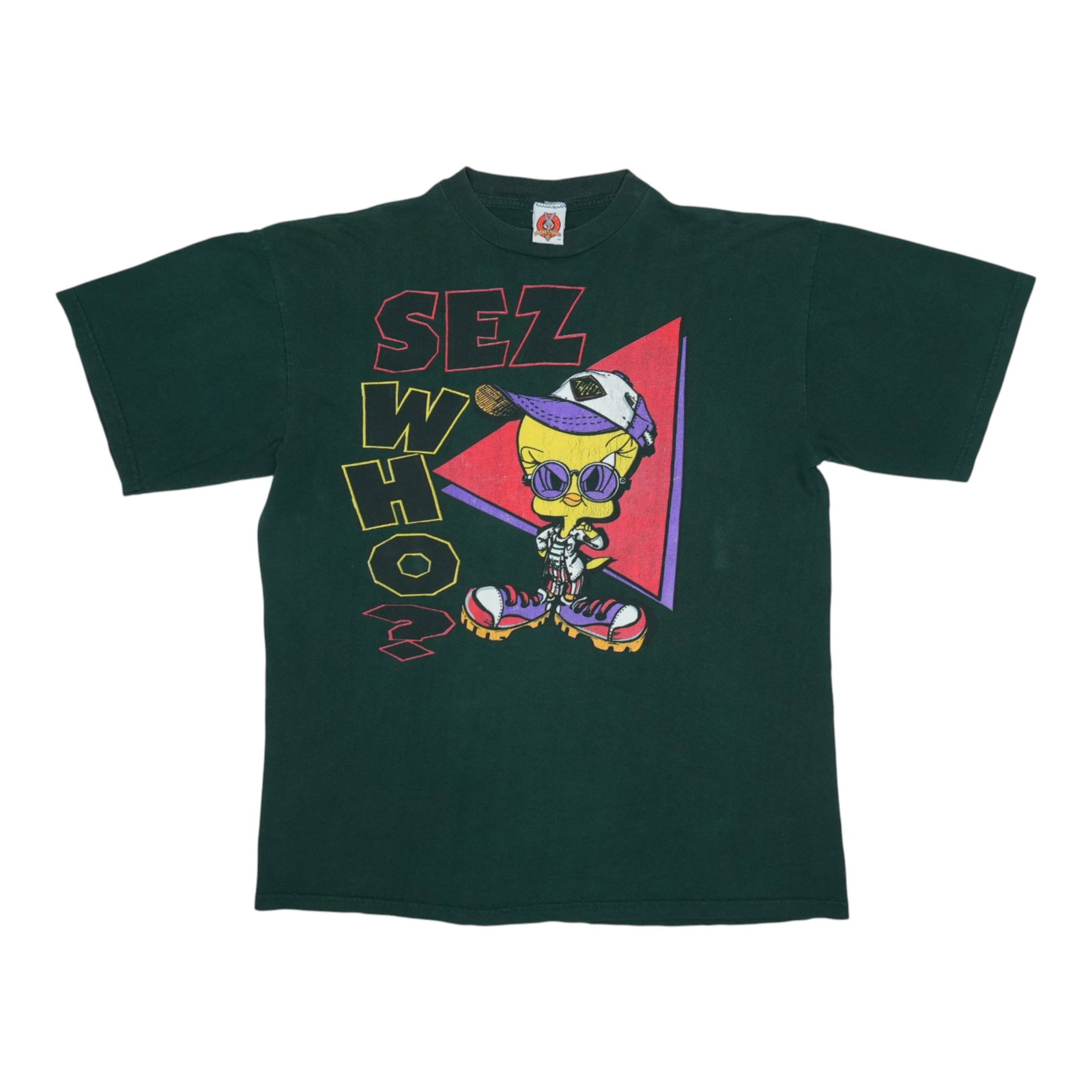 Vintage 1990s Tweety Bird Sez Who Green Warner Bros Cotton T Shirt (1 of 4)