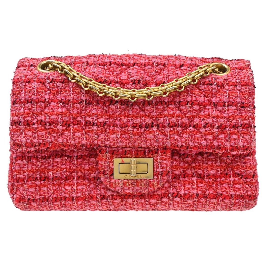 CHANEL Mademoiselle Small Pink Tweed Shoulder Bag: CHANEL Mademoiselle Small Pink Tweed Shoulder Bag A Chanel Mademoiselle Lock quilted shoulder bag in pink tweed with leather trim and a leather lining. It features a shoulder strap, inner pockets, an 