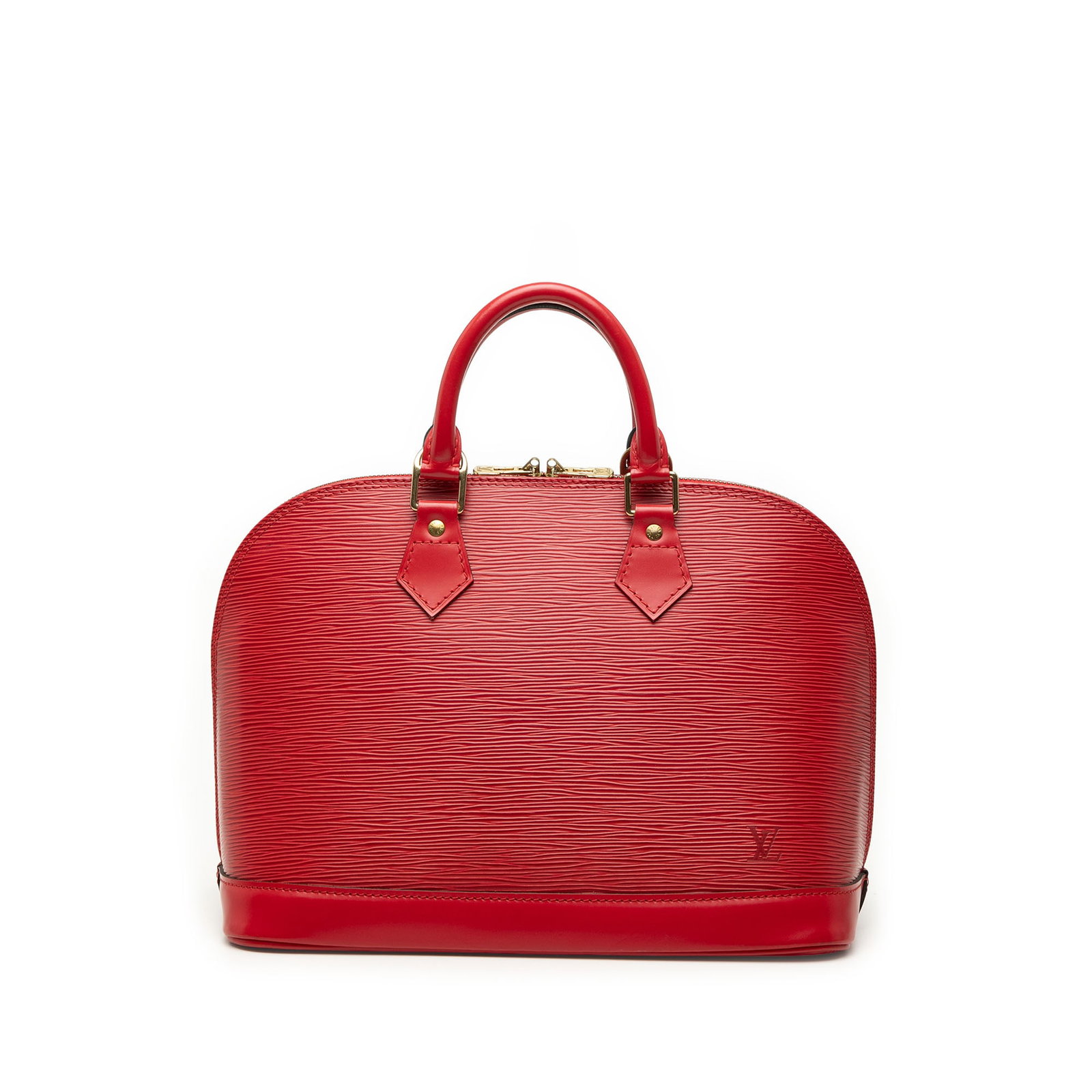 Louis Vuitton Alma PM Red Epi Leather Handbag: Louis Vuitton Alma PM Red Epi Leather Handbag Louis Vuitton Epi Alma PM bag in red epi leather with rolled handles, a top zip closure, and an interior slip pocket. Made in France, this bag is presente