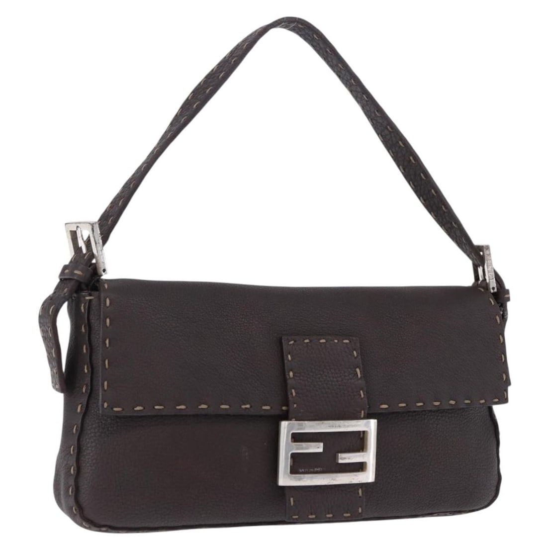 FENDI Selleria Leather Shoulder Bag Mamma Baguette Dark Brown (1 of 18)