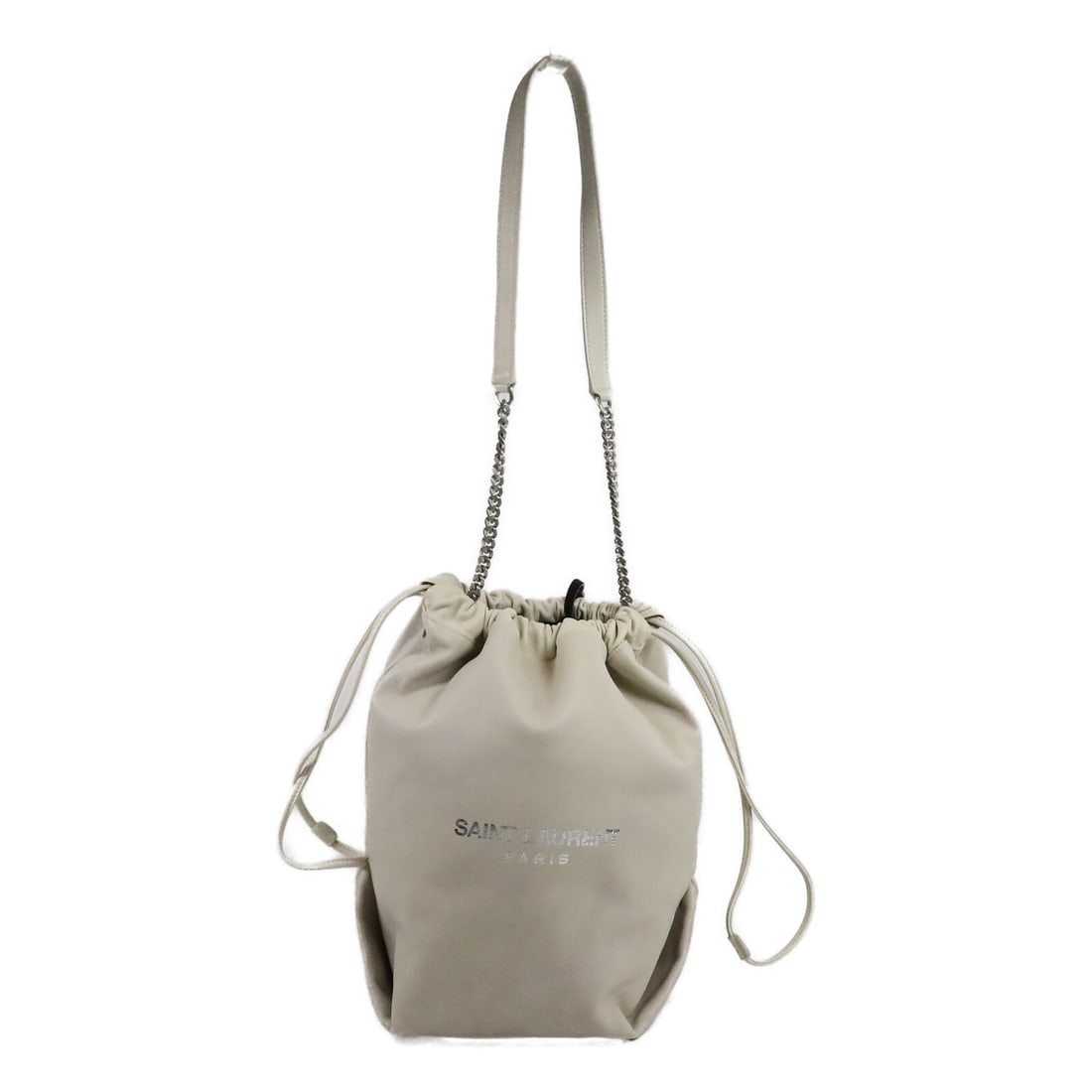 Saint Laurent Teddy Bucket Shoulder Bag 538447 White Lambskin Chain: Saint Laurent Teddy Bucket Shoulder Bag 538447 White Lambskin Chain Saint Laurent YSL SHW Teddy Bucket Chain Shoulder Bag, model 538447, in white lambskin (sheep leather). It comes with a pouch and sh