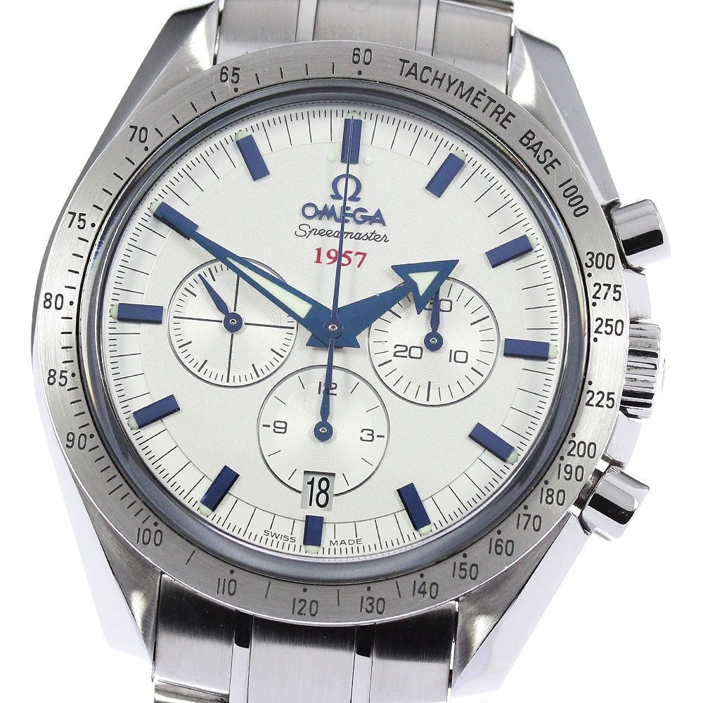 OMEGA Speedmaster Broad Arrow 1957 Men's Chronograph Watch 321.10.42.50.02.001: OMEGA Speedmaster Broad Arrow 1957 Men's Chronograph Watch 321.10.42.50.02.001 OMEGA Speedmaster Broad Arrow 1957 chronograph wristwatch, reference 321.10.42.50.02.001, in pre-owned condition. It feat