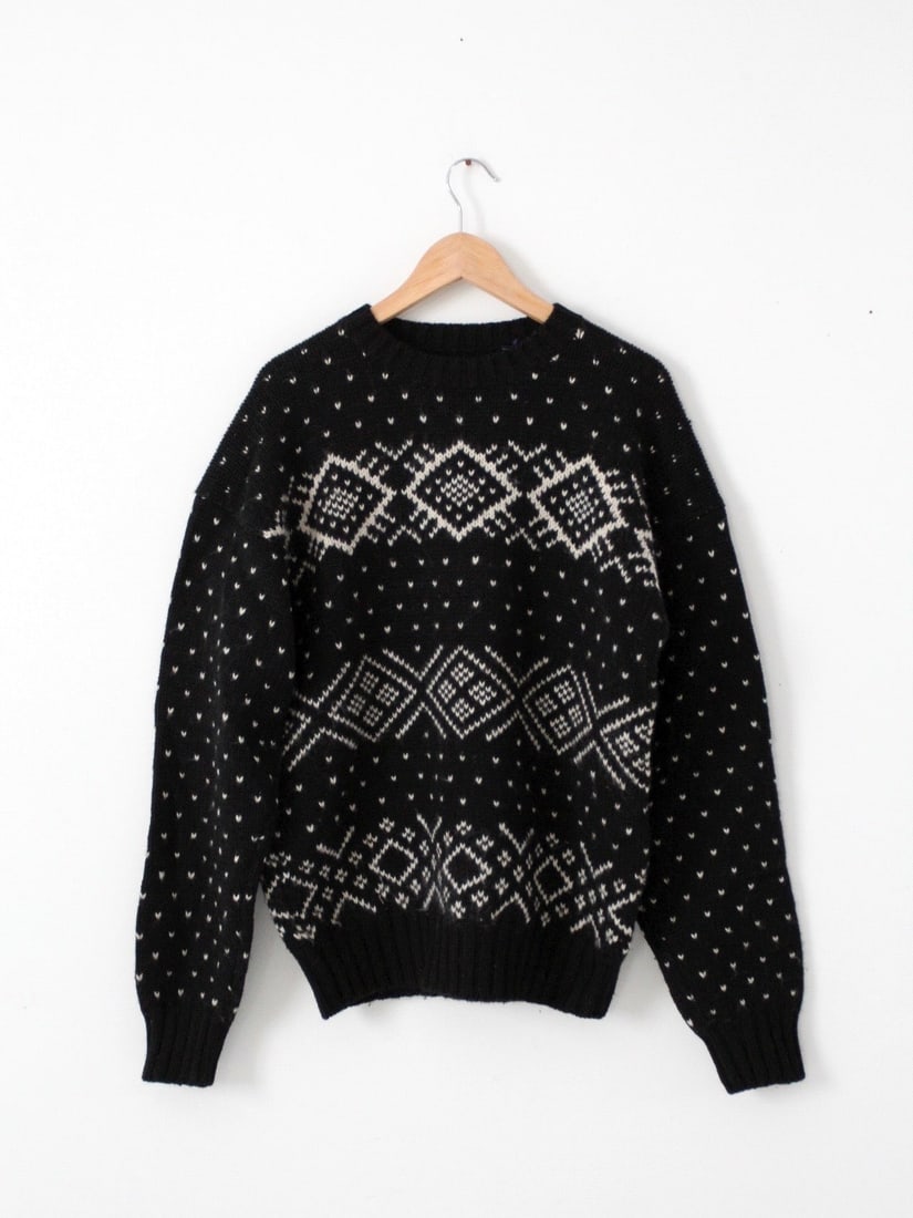 Evan Picone Vintage Men's Black Wool Ski Sweater (1 of 7)