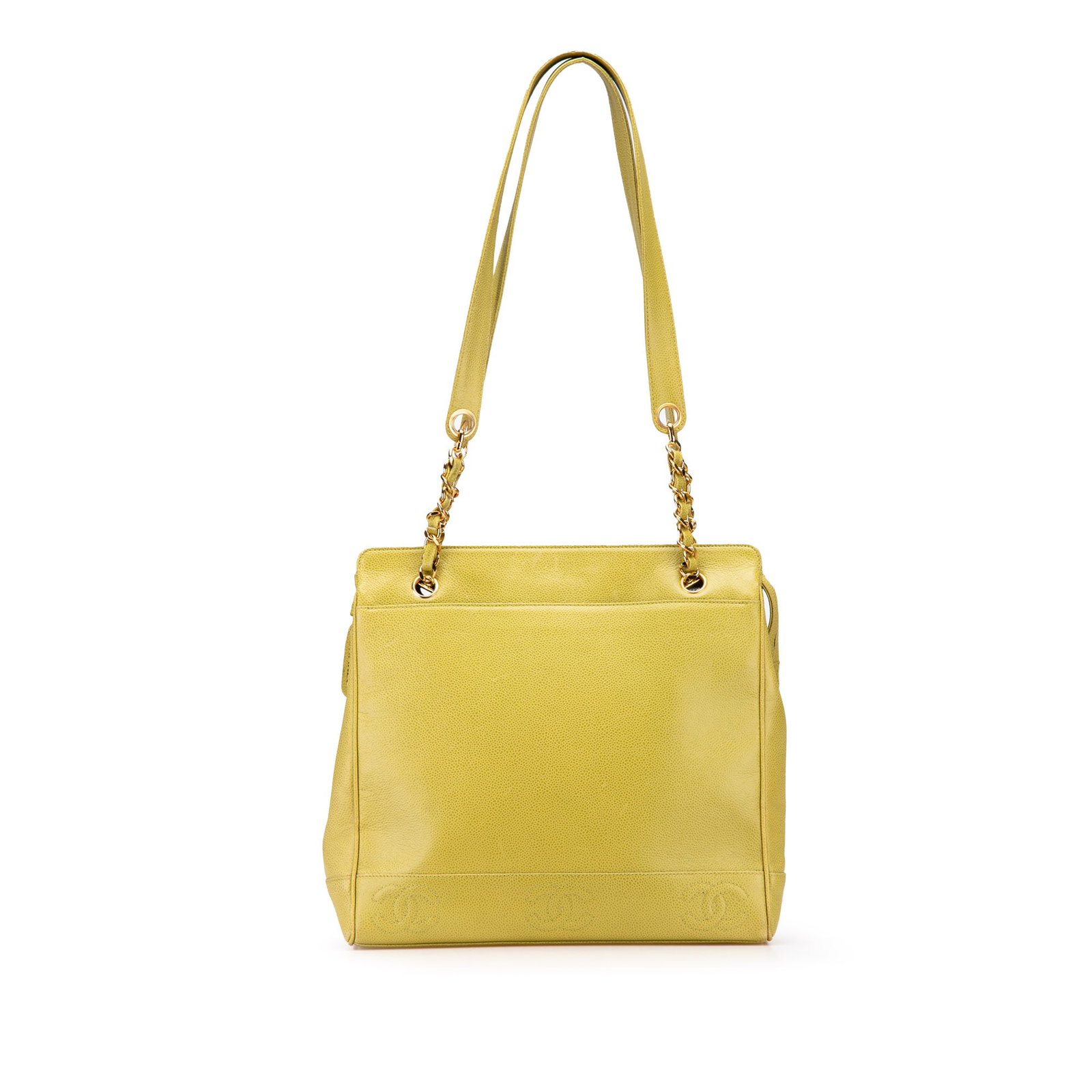 Chanel green caviar leather shoulder bag Triple CC: Chanel green caviar leather shoulder bag Triple CC This Chanel Triple CC Caviar Shoulder Bag is crafted from green caviar leather and features leather-woven chain and flat shoulder straps. The bag inc