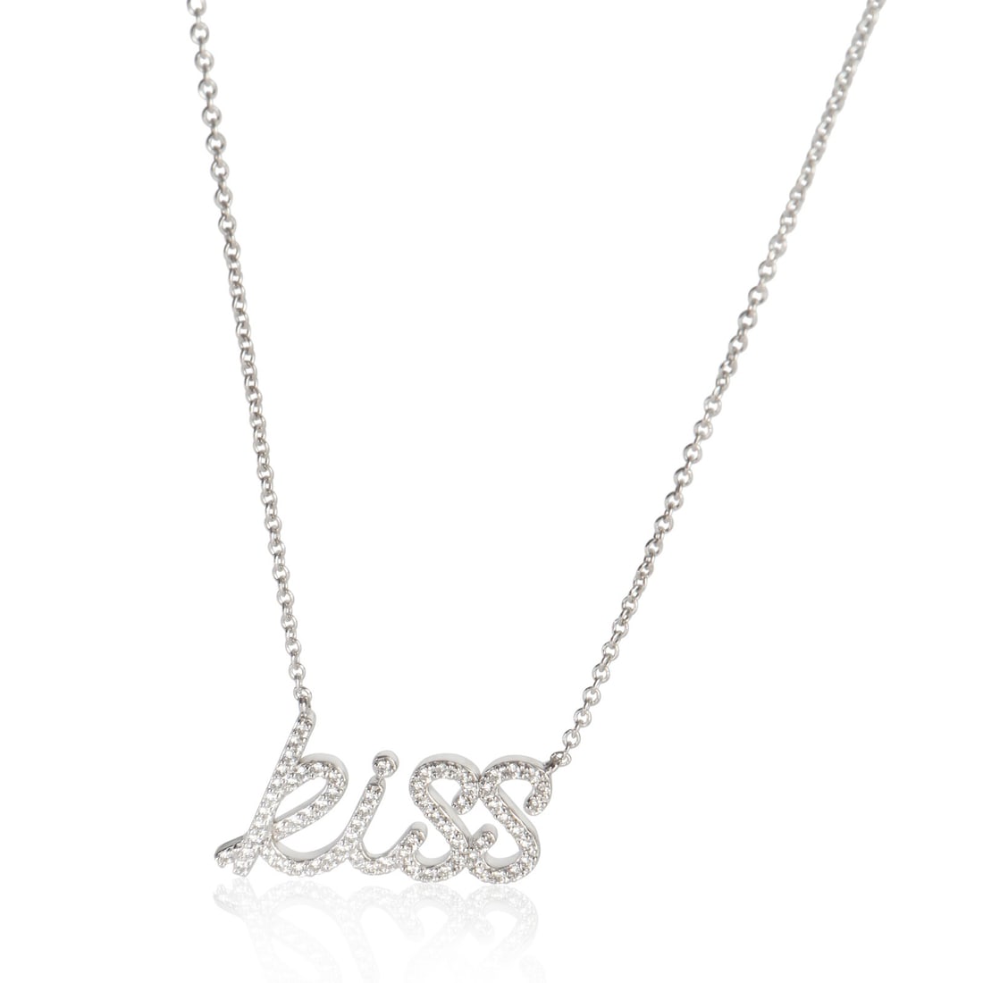 Paloma Picasso Graffiti Kiss Diamond Pendant in 18k White Gold by Tiffany & Co.: Paloma Picasso Graffiti Kiss Diamond Pendant in 18k White Gold by Tiffany & Co. This Tiffany & Co. Paloma Picasso Graffiti Kiss pendant is crafted in 18k white gold and features round brilliant diamon