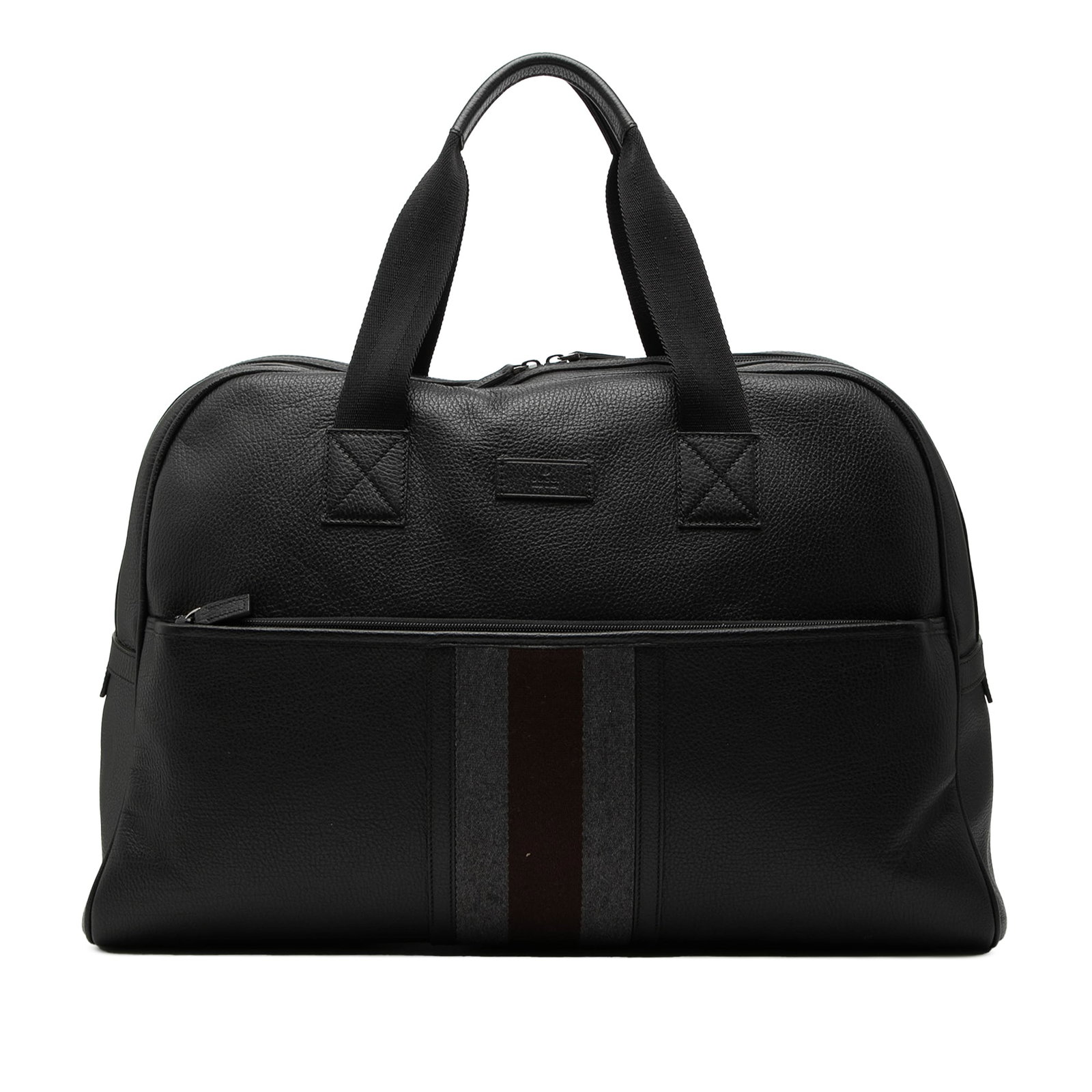 Gucci Web Leather Black Travel Bag: Gucci Web Leather Black Travel Bag This Gucci Web Leather Travel Bag is crafted from black leather and features flat leather handles, a top zip closure, an exterior zip pocket, and an interior zip poc