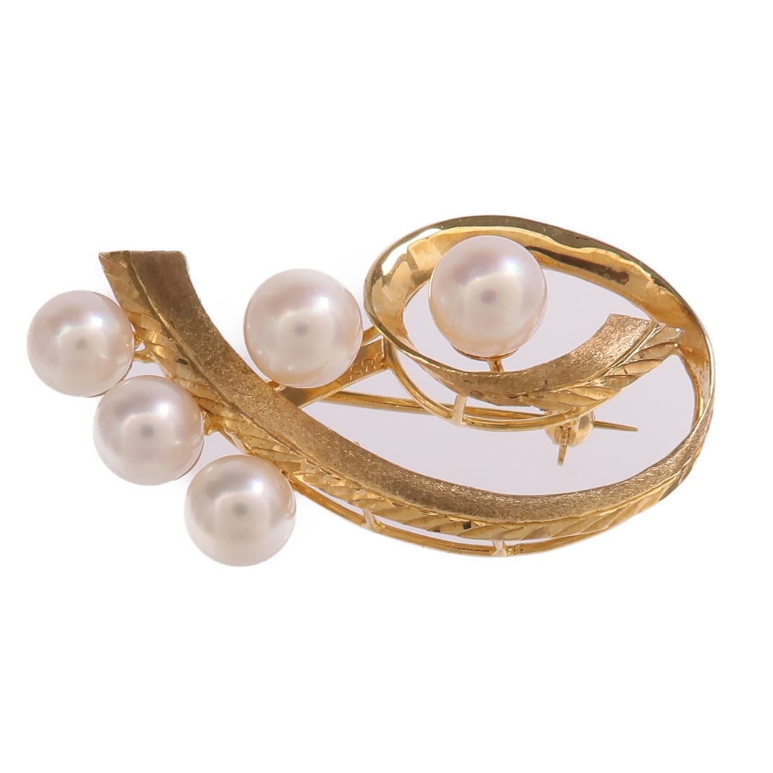 14K Yellow Gold Pearl Brooch White Accent (1 of 7)