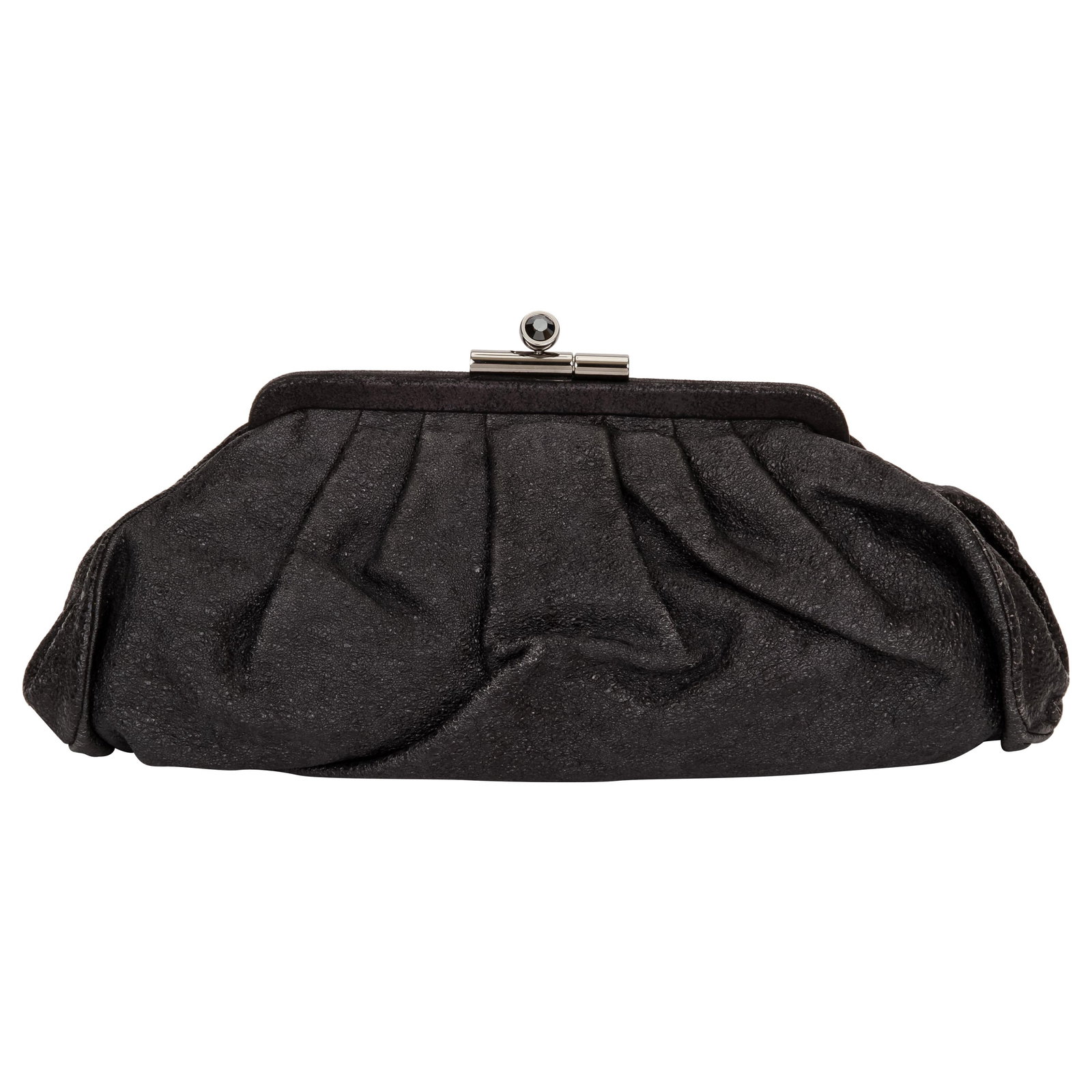 Chanel Black Lambskin Pleated Clutch with Crystal Buckle: Chanel Black Lambskin Pleated Clutch with Crystal Buckle Introducing the exquisite Chanel Pleated Glazed Leather Clutch, a timeless piece perfect for evening occasions. Crafted from luxurious black la
