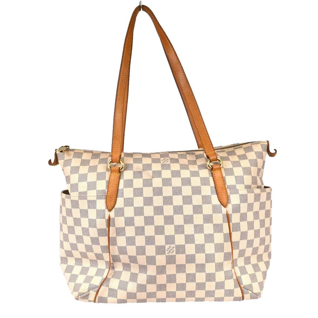 Louis Vuitton Totally MM Damier Azur Tote N51262: Louis Vuitton Totally MM Damier Azur Tote N51262 Louis Vuitton Damier Azur Totally MM tote bag, a vintage medium-sized style made in France. It features a zip closure, double handles, and a canvas lin