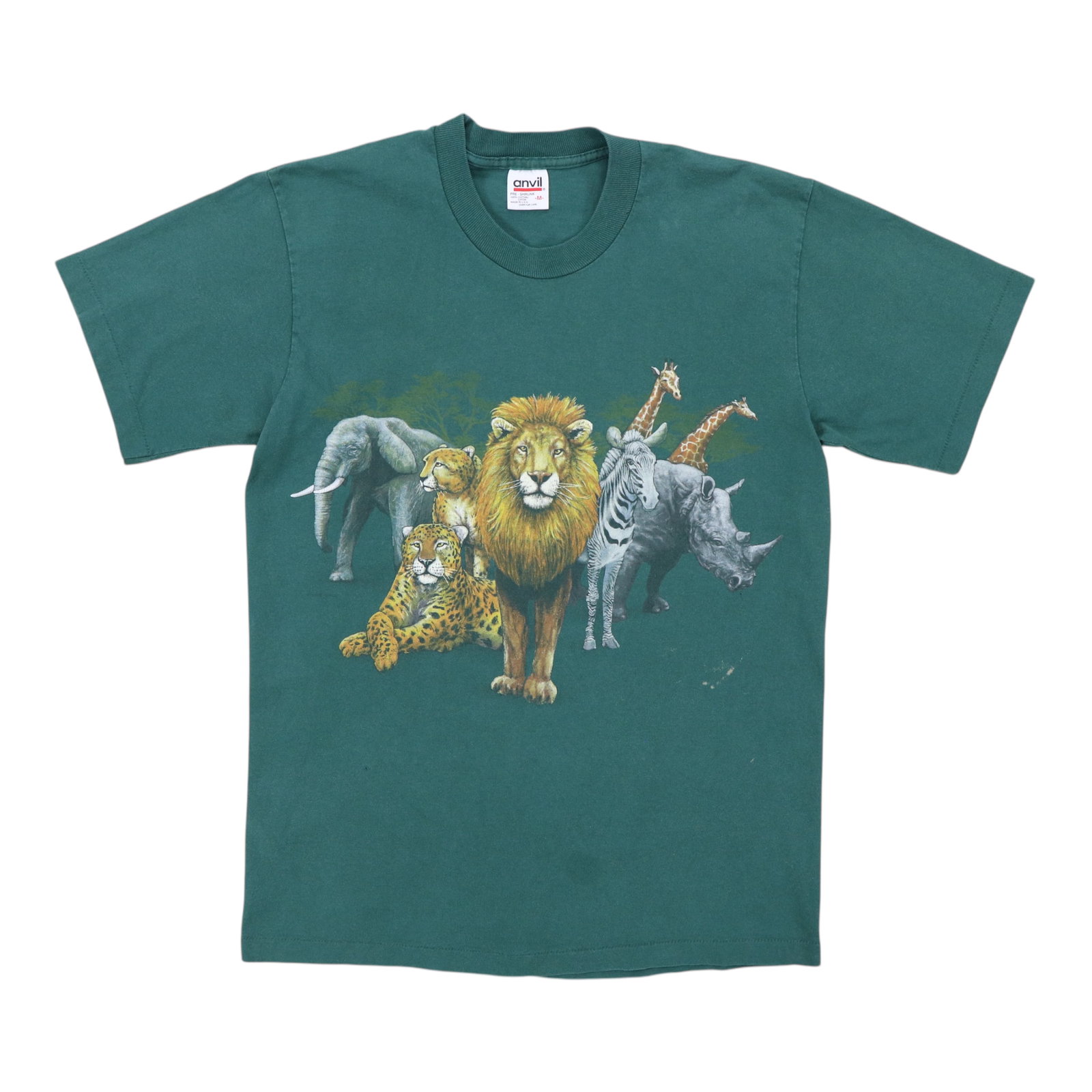Vintage 1990s Green Cotton Safari Shirt Animal Kingdom Theme Medium (1 of 6)