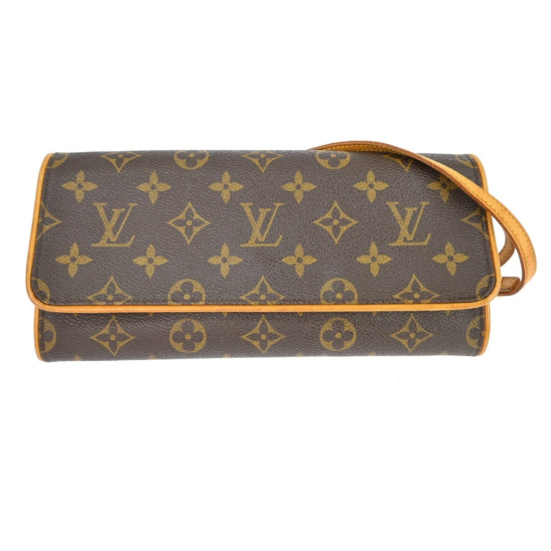 Louis Vuitton Pochette Twin GM Monogram Canvas Crossbody Bag M51852: Louis Vuitton Pochette Twin GM Monogram Canvas Crossbody Bag M51852 Vintage Louis Vuitton Pochette Twin GM crossbody bag in brown Monogram canvas with leather trim and a magnetic snap closure. This wo