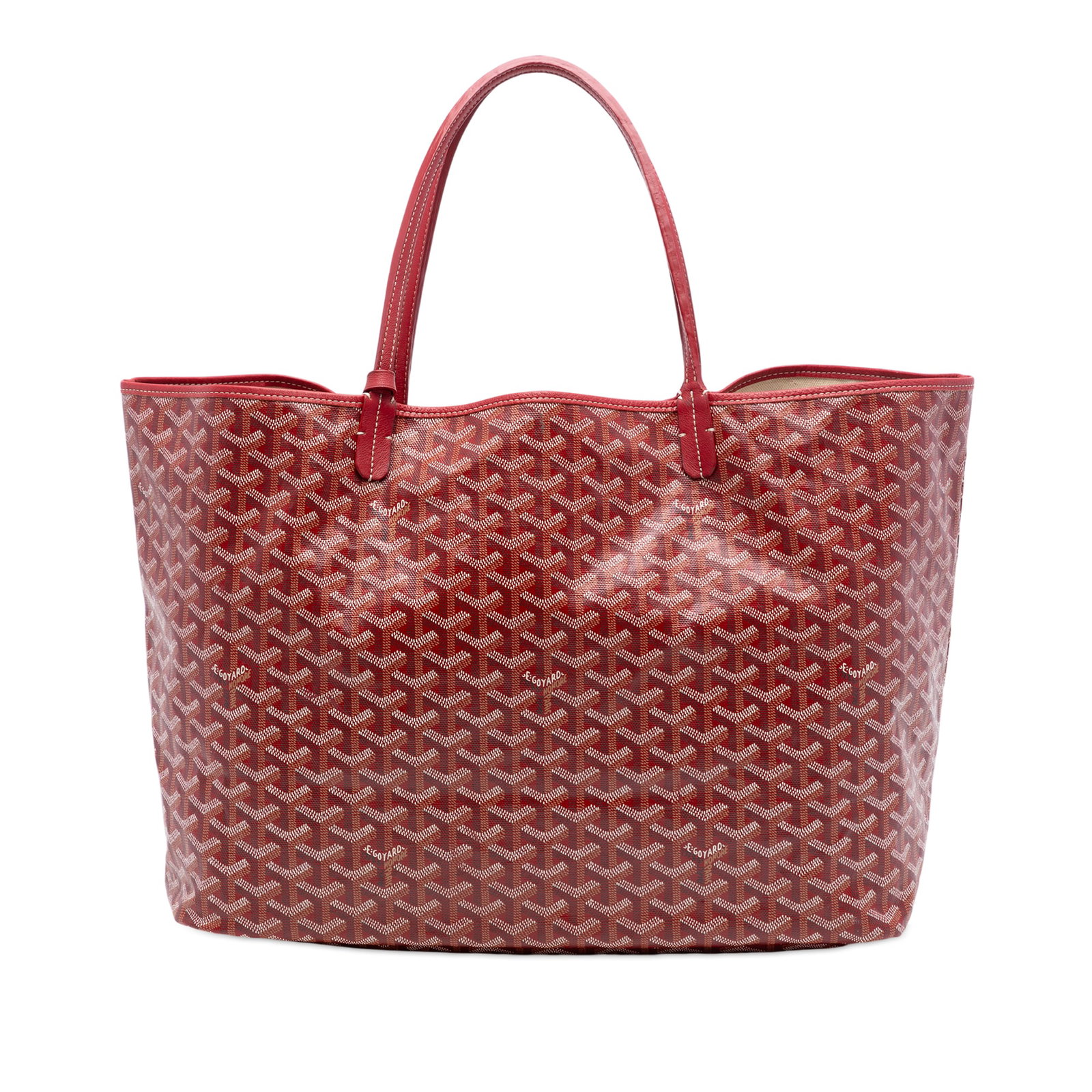 Goyard Saint Louis GM Red Tote with Pouch and Leather Trim: Goyard Saint Louis GM Red Tote with Pouch and Leather Trim The Goyardine Saint Louis GM is a spacious tote crafted from coated canvas with leather trim and flat leather straps. It features an open top