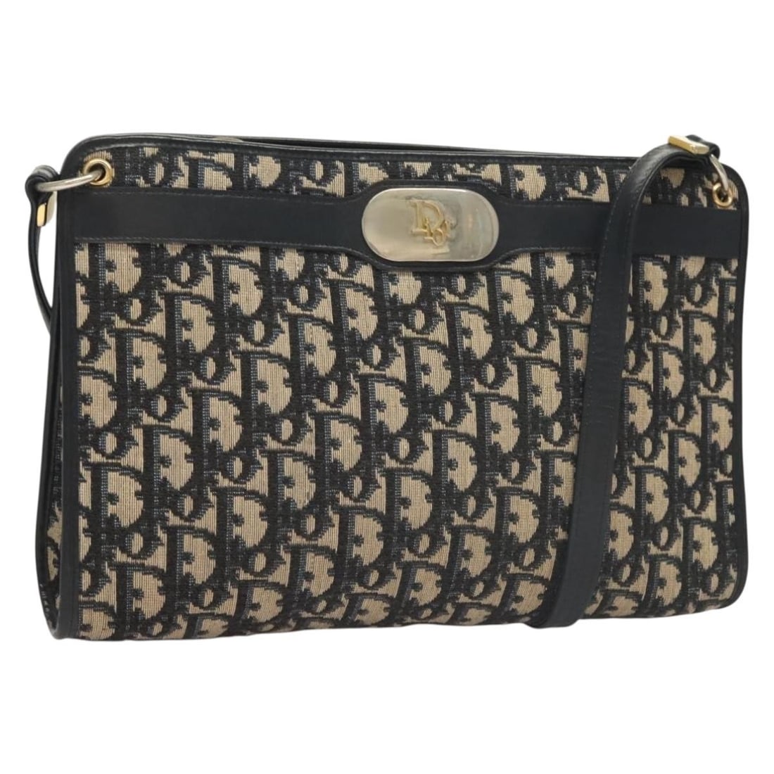 Christian Dior Navy Gold Trotter Canvas Shoulder Bag France: Christian Dior Navy Gold Trotter Canvas Shoulder Bag France Christian Dior shoulder bag in Trotter Canvas with a navy and gold colorway. Made in France, this women's bag measures approximately 28 cm W