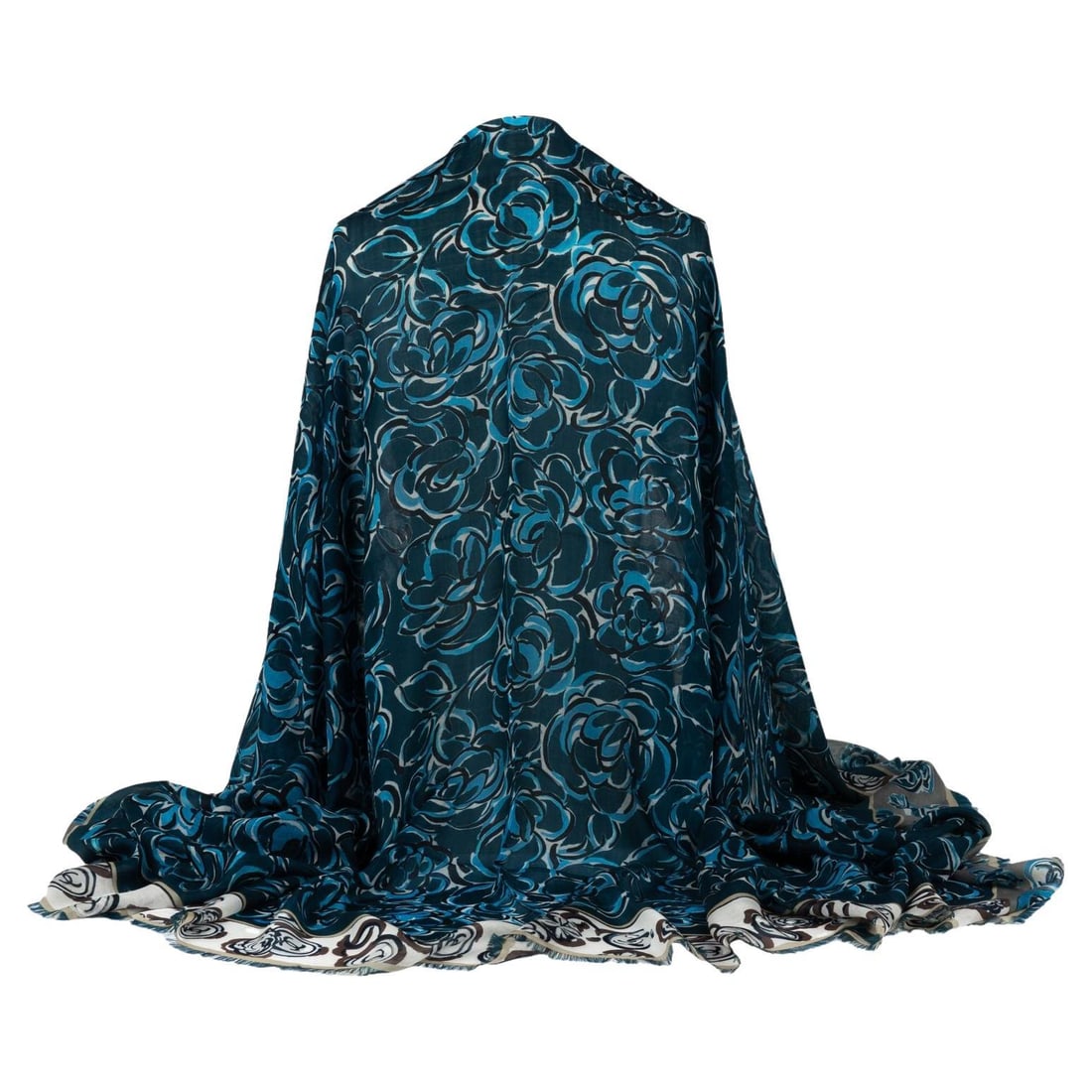 Chanel Navy Camellia Cashmere Shawl 52 x 78 Italy: Chanel Navy Camellia Cashmere Shawl 52 x 78 Italy Elevate your style with this exquisite Chanel Navy Camellia Cashmere Shawl. Crafted from luxurious cashmere, this shawl features a stunning camellia d