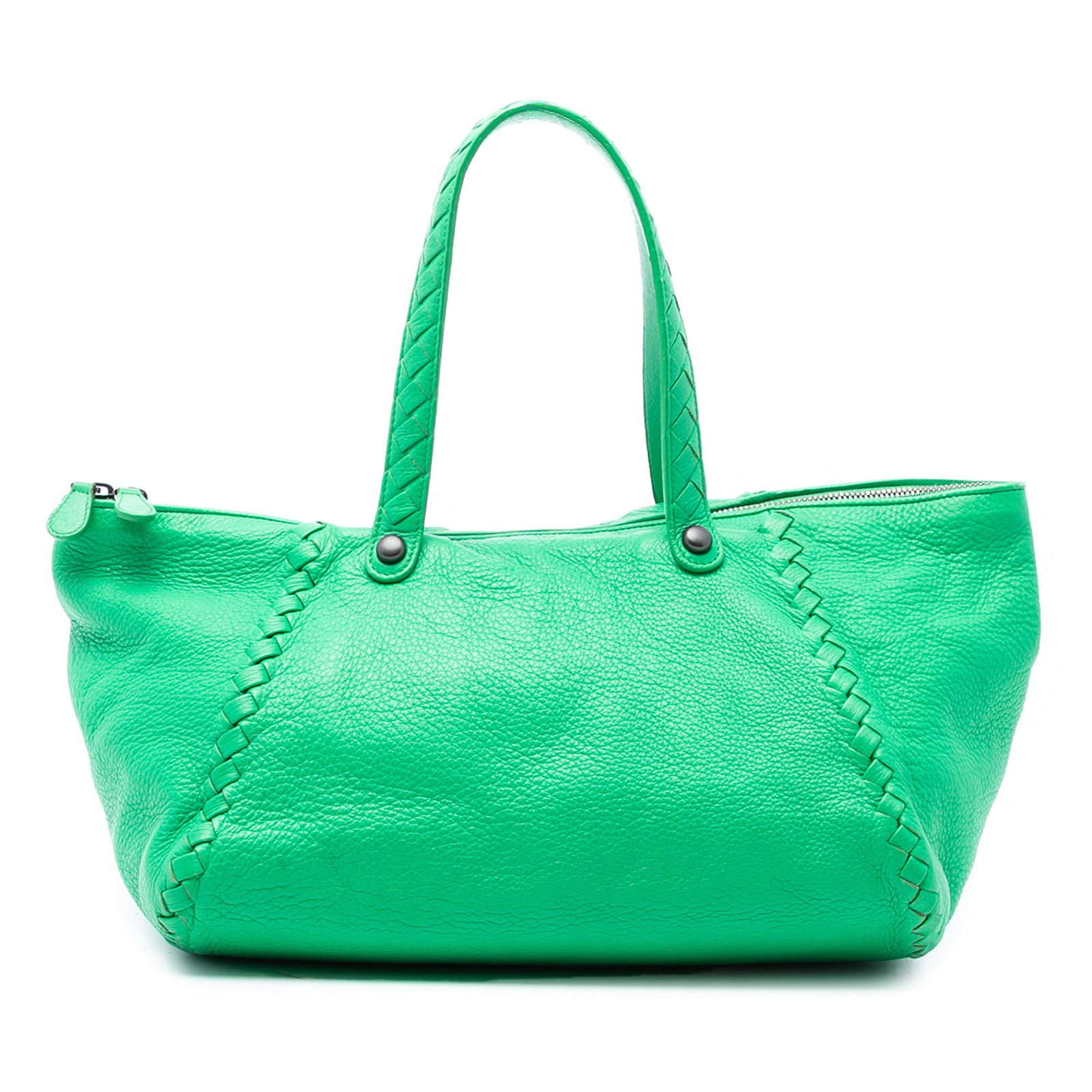 Bottega Veneta Cervo Tote with Intrecciato Woven Strap Detailing: Bottega Veneta Cervo Tote with Intrecciato Woven Strap Detailing This Bottega Veneta Intrecciato Trimmed Cervo Tote is crafted from deer leather and features flat woven leather straps. It is designed 