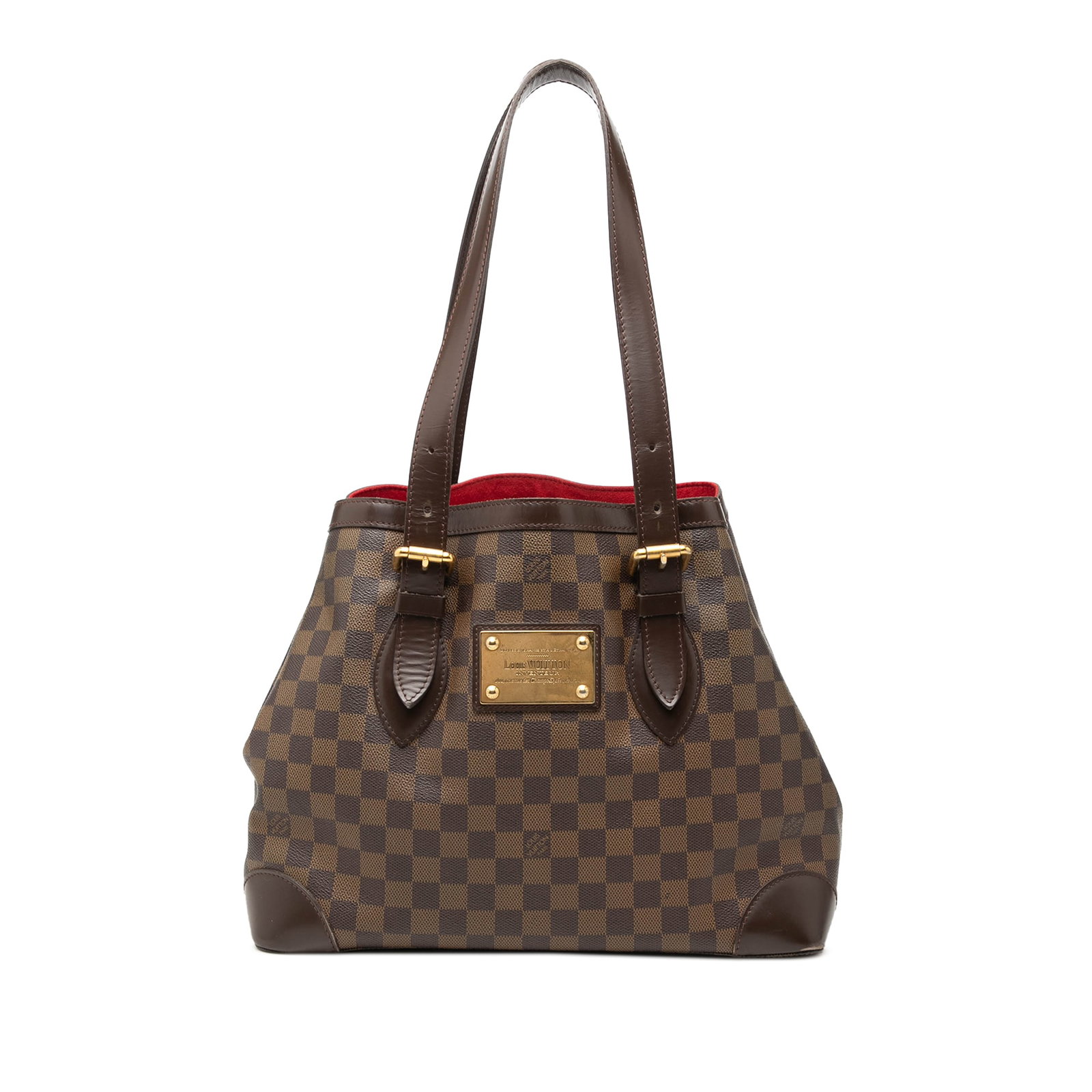 Louis Vuitton Hampstead MM Damier Ebene Brown Tote Bag: Louis Vuitton Hampstead MM Damier Ebene Brown Tote Bag Louis Vuitton Hampstead MM tote in Damier Ebene canvas with leather trim and flat leather handles. The bag features an open top with hook closure