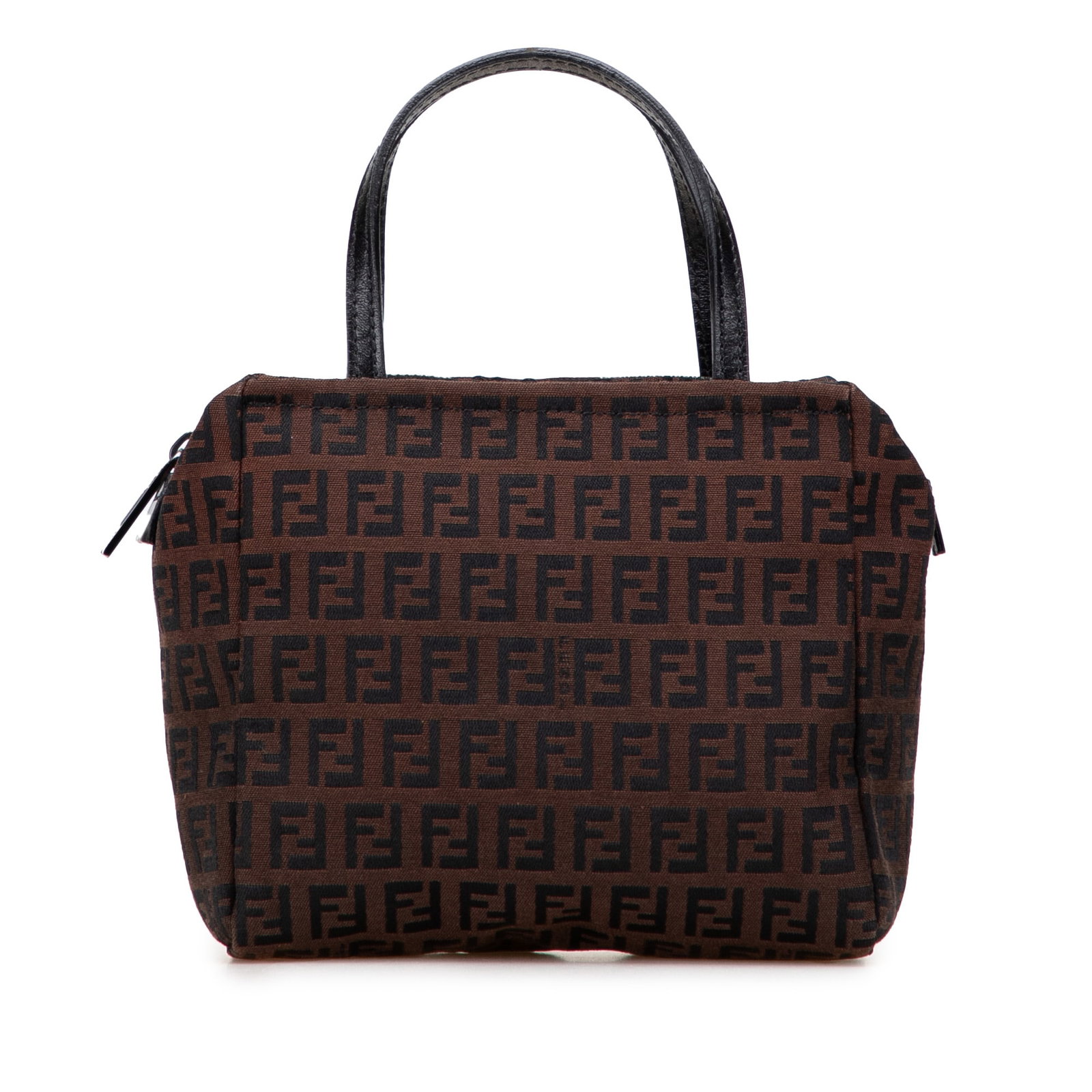 Fendi Mini Zucchino Canvas Handbag Brown Italy: Fendi Mini Zucchino Canvas Handbag Brown Italy This Fendi Mini Zucchino Canvas Handbag showcases a stylish canvas body complemented by flat leather handles and a secure top zip closure. The interior f