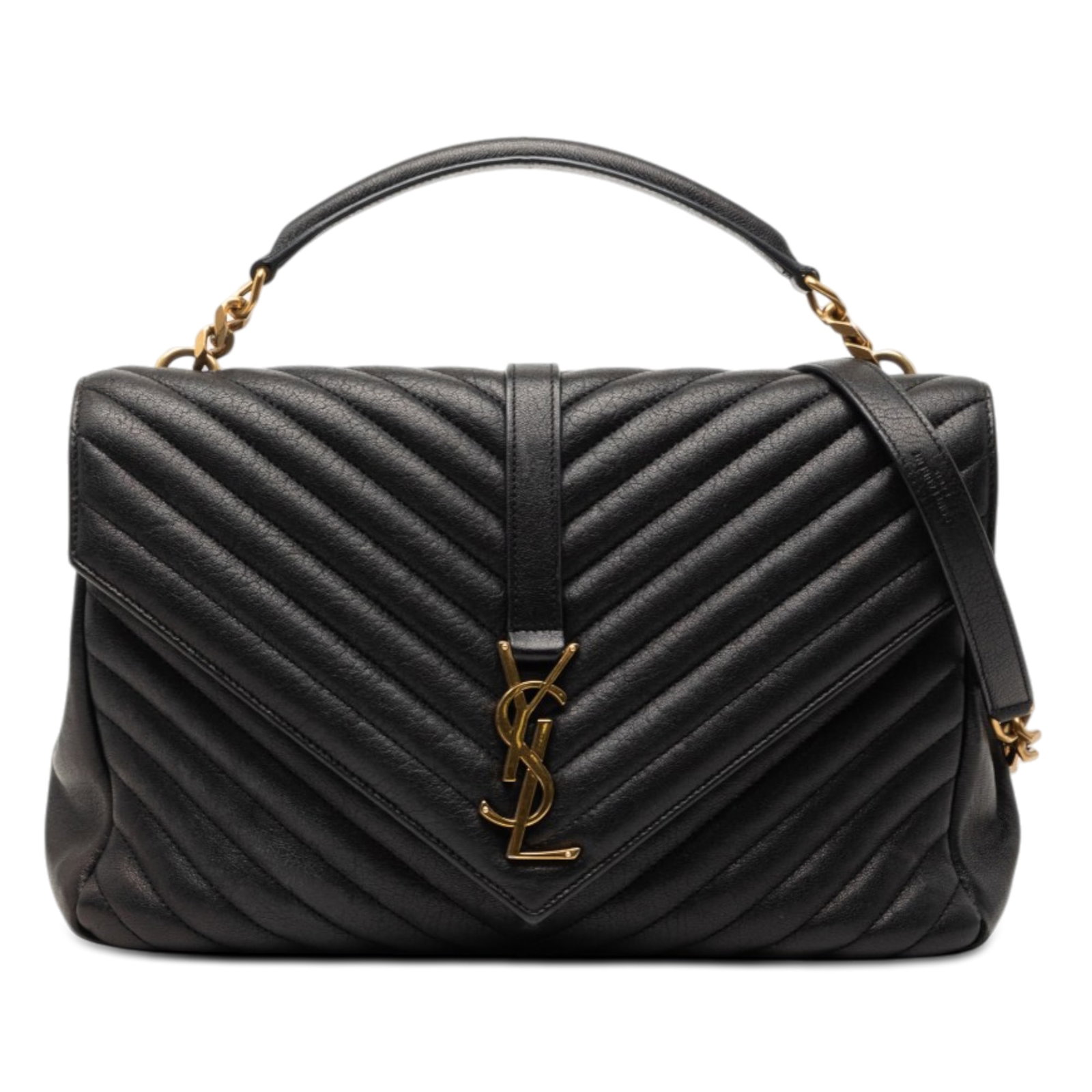 Saint Laurent black chevron sheepskin College satchel (1 of 8)