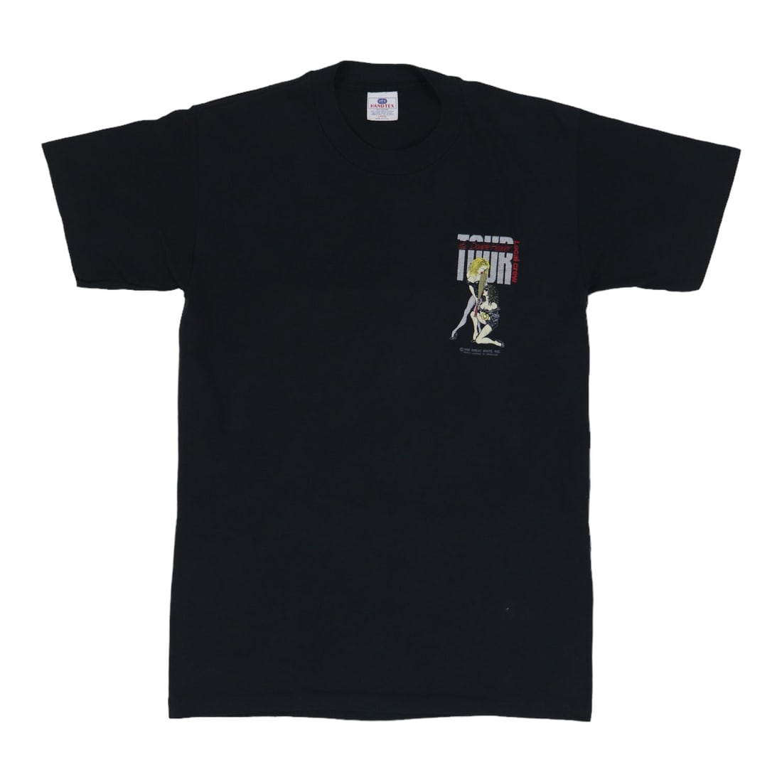 Vintage 1989 Great White Tour Crew Black Poly Cotton Shirt: Vintage 1989 Great White Tour Crew Black Poly Cotton Shirt This is an original vintage 1989 Great White Double Header Crew Tour shirt. It features a classic design with no back graphics and is made fr