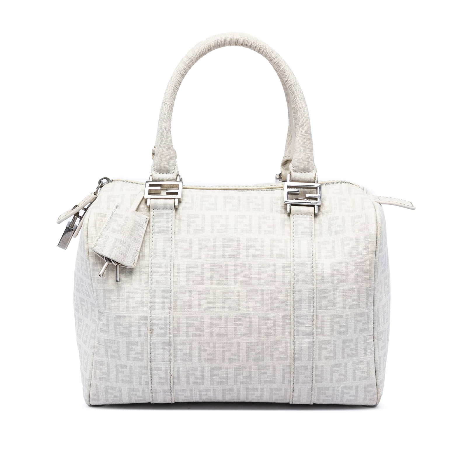 Fendi Zucchino Boston Handbag in White Coated Canvas (1 of 8)