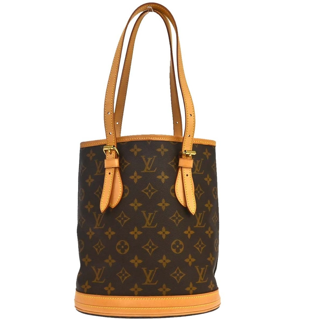 Louis Vuitton Petite Bucket PM Monogram Canvas Shoulder Tote M42238: Louis Vuitton Petite Bucket PM Monogram Canvas Shoulder Tote M42238 Louis Vuitton Monogram Bucket PM tote bag in brown Monogram canvas with leather lining and logo accents. It features an open closure