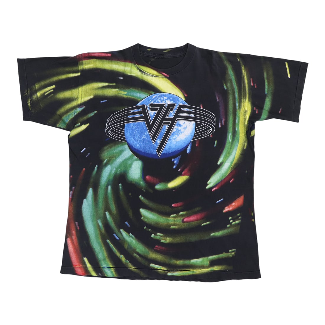 Vintage 1993 Van Halen Concert All Over Graphic T-Shirt Black Cotton: Vintage 1993 Van Halen Concert All Over Graphic T-Shirt Black Cotton This is an original vintage 1993 Van Halen Live Tour all-over print shirt featuring graphics on both the front and back. Made from 