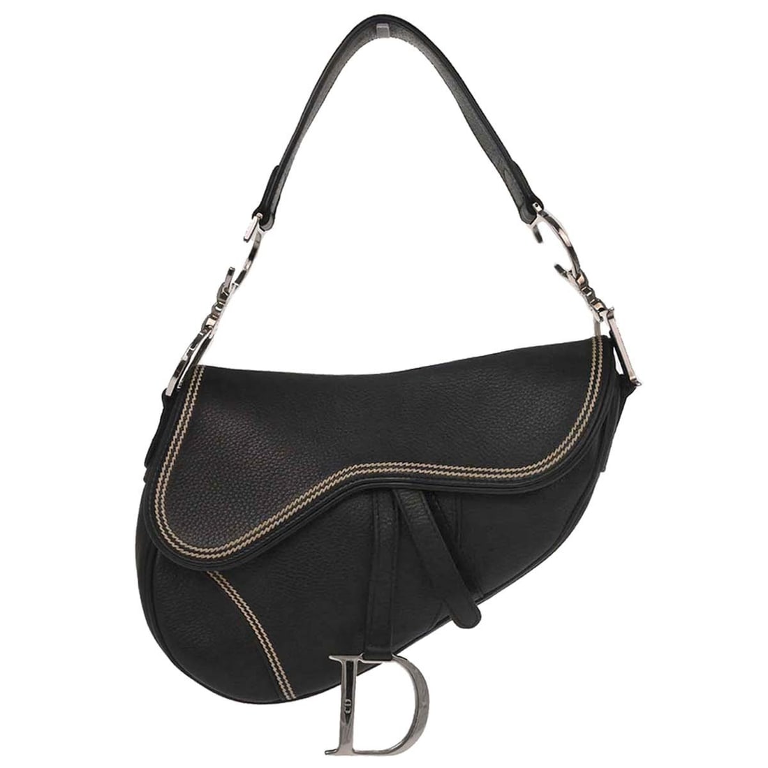Dior Saddle Bag Black Leather Medium Shoulder Handbag 01-RU-1026: Dior Saddle Bag Black Leather Medium Shoulder Handbag 01-RU-1026 Christian Dior Saddle handbag in black leather with a shoulder strap and medium-size silhouette. Made in Italy, this bag features a Vel