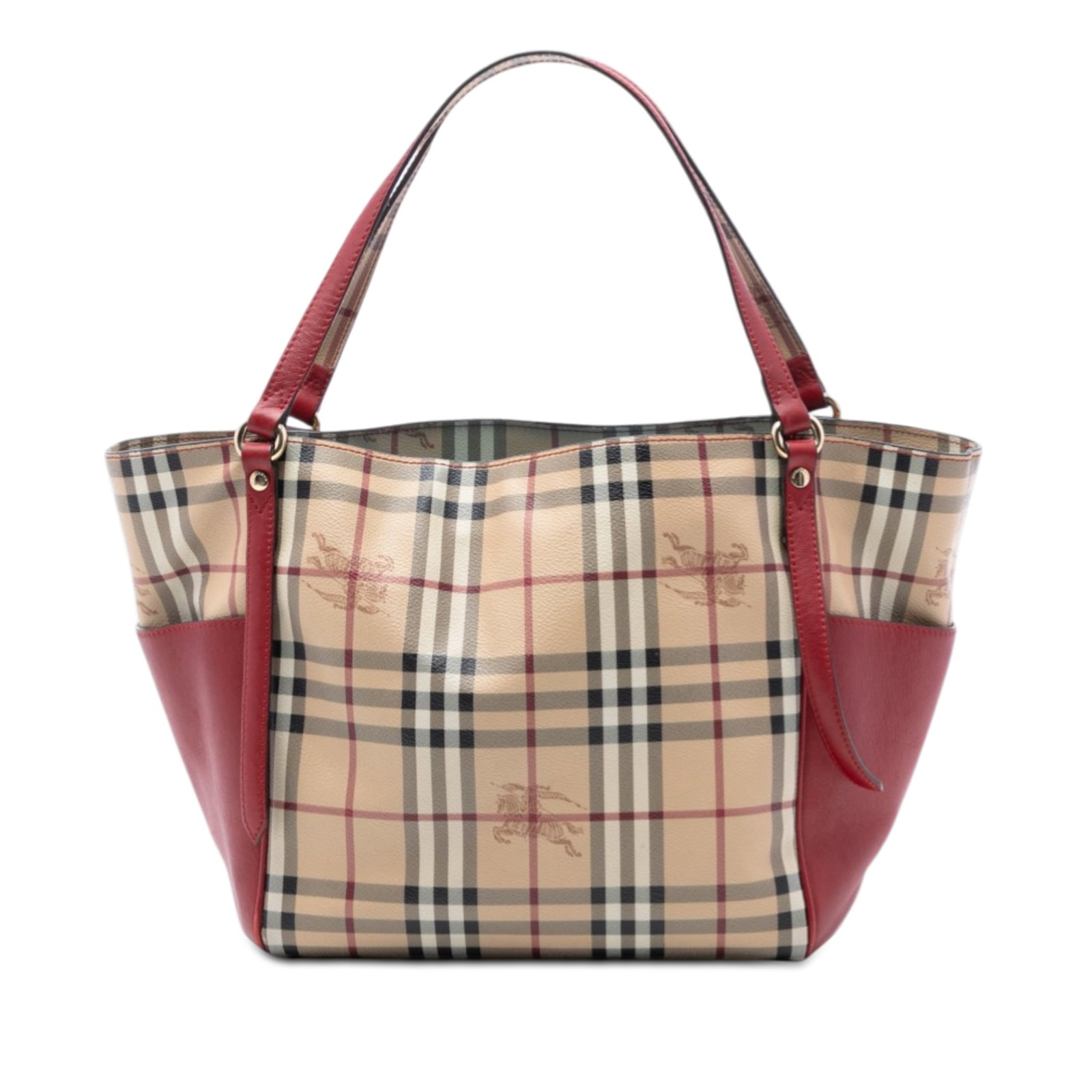 Burberry Canterbury Tote Small Haymarket Check Coated Canvas with Leather Trim: Burberry Canterbury Tote Small Haymarket Check Coated Canvas with Leather Trim This Burberry Canterbury tote features the iconic Haymarket check pattern on a coated canvas body, complemented by leathe