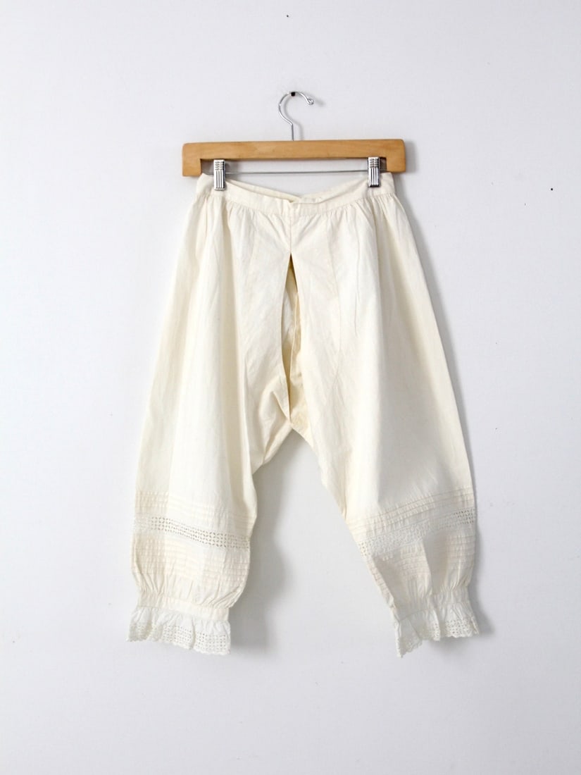 Vintage Antique Split Leg Cotton Bloomers with Lace Hem (1 of 8)