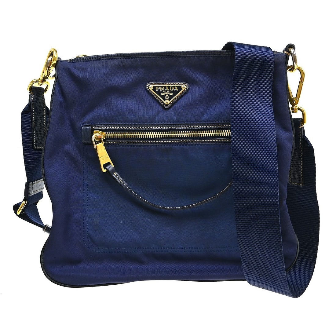 PRADA Nylon Small Blue Shoulder Bag Zip Closure Italy: PRADA Nylon Small Blue Shoulder Bag Zip Closure Italy Prada small shoulder bag in blue nylon with a zip closure and adjustable shoulder strap. Made in Italy, this women's bag features one exterior zip